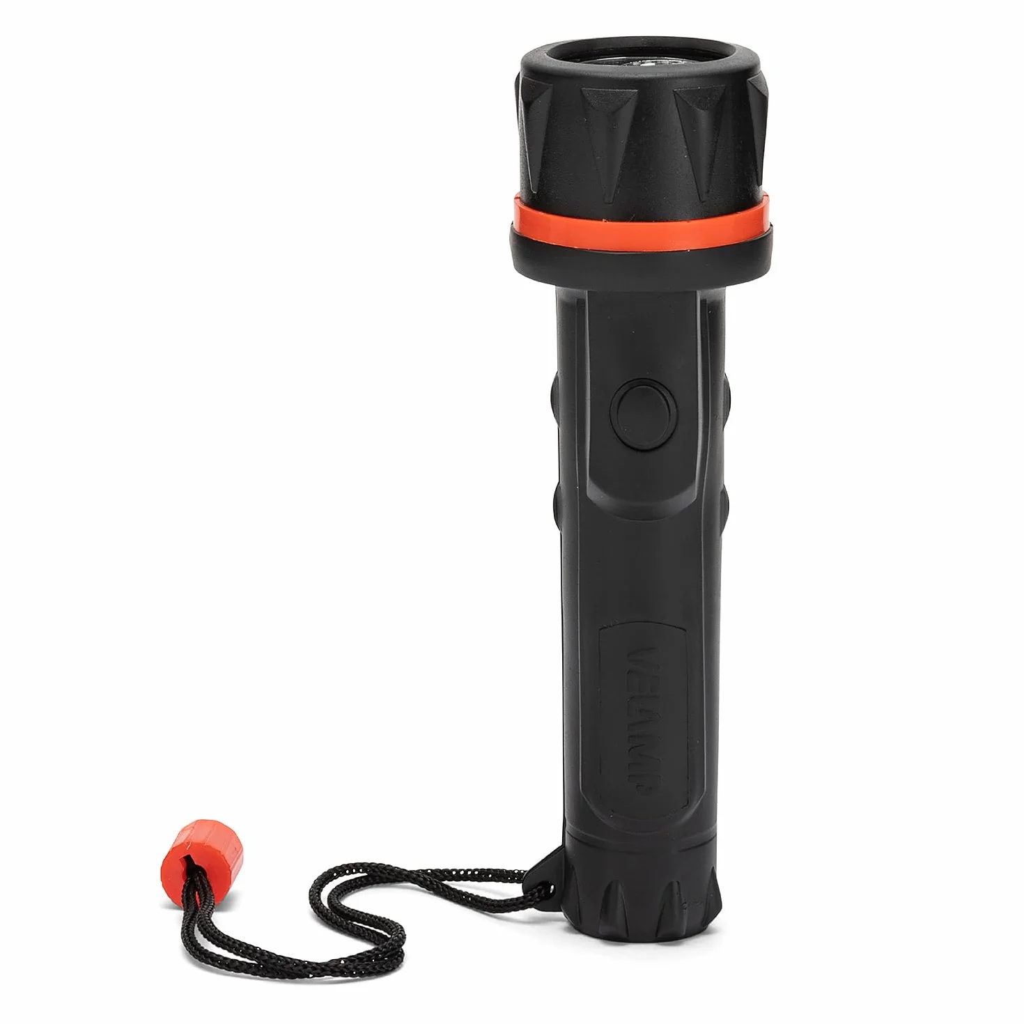 VELAMP - Torcia LED Potente Professionale Impermeabile, Super Luminosa 12 Lumen (Fascio 20 Metri) Campeggio, Outdoor e Emergenza a 2 Pile AA (non Incluse), Autonomia 30h, Manico Antiscivolo e Laccetto