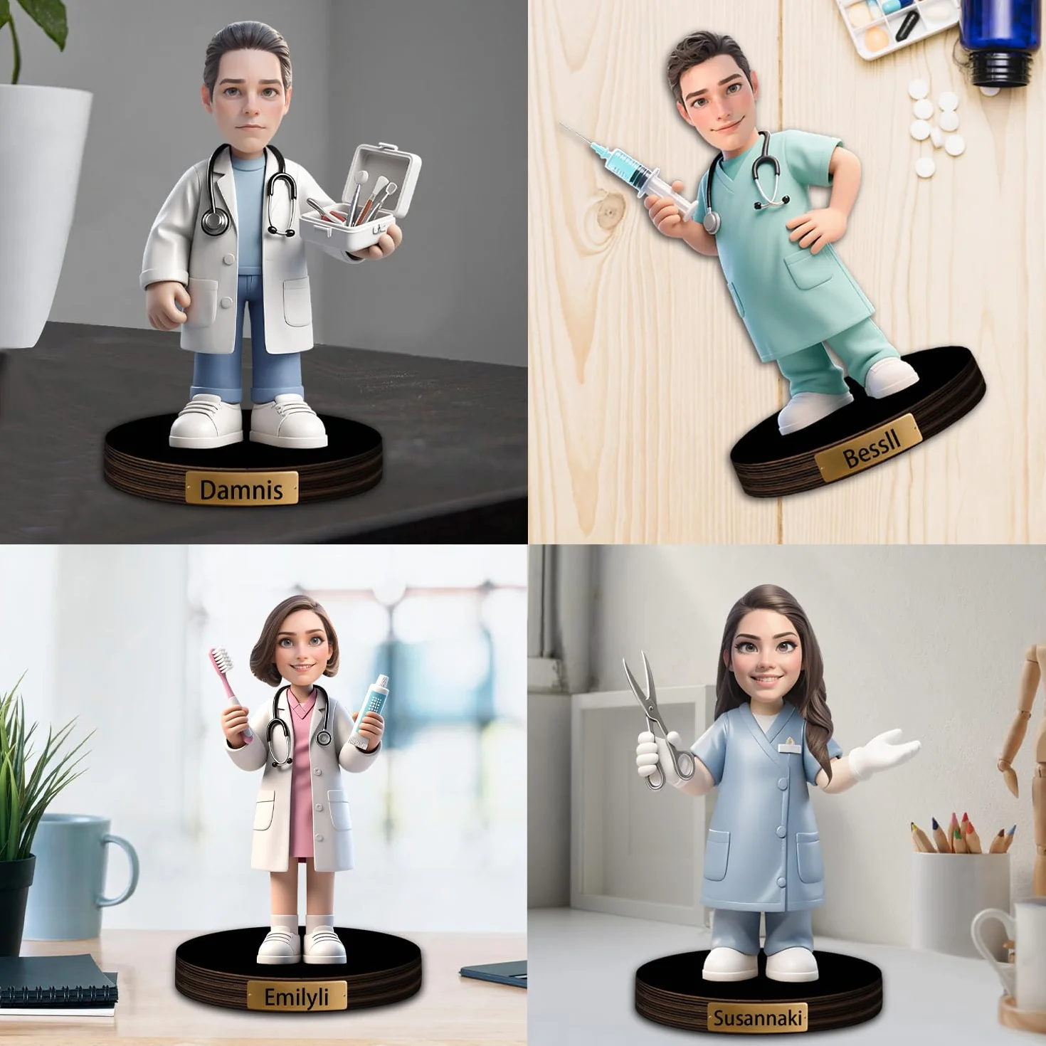 Personalizzato Medico Figurine Caricatura Ritratto Scrivania Nome Piatto Chirurgo Scrubs Scultura Ornamento Placca Acrilica Dottore Regalo Ufficio Tavolo