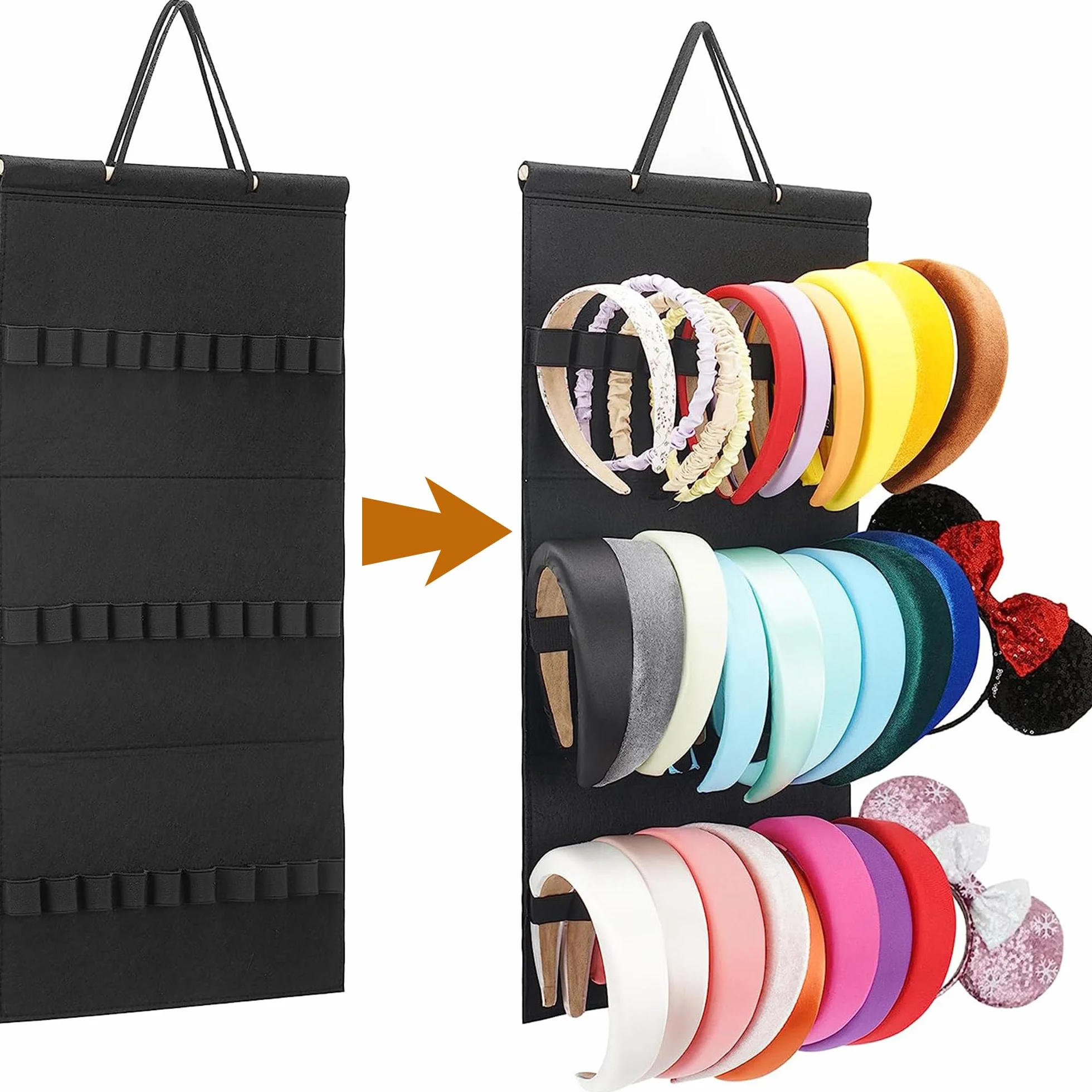 Organizzatore per fascia da appendere 30 ganci nero 59 x 30 cm