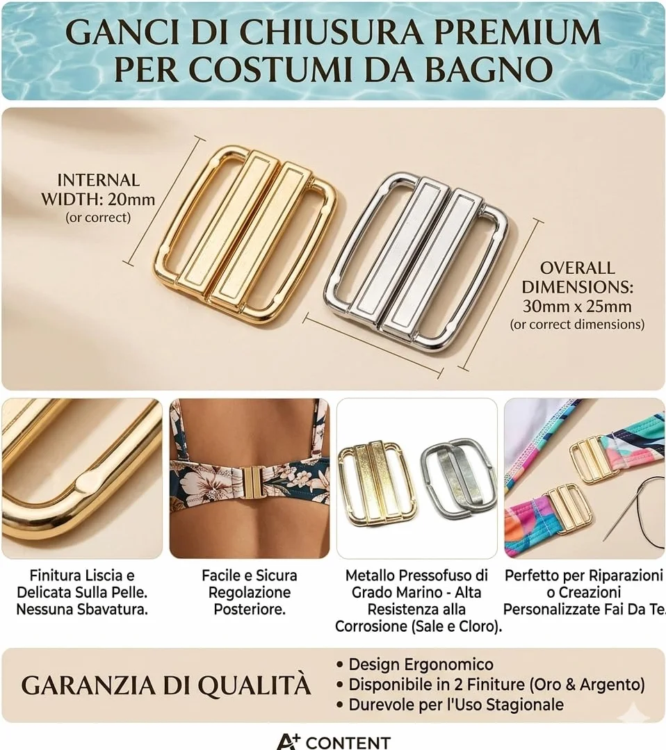 Ganci Chiusure per Costumi da Bagno cm 3 x 2,5 Offerta 2 pz