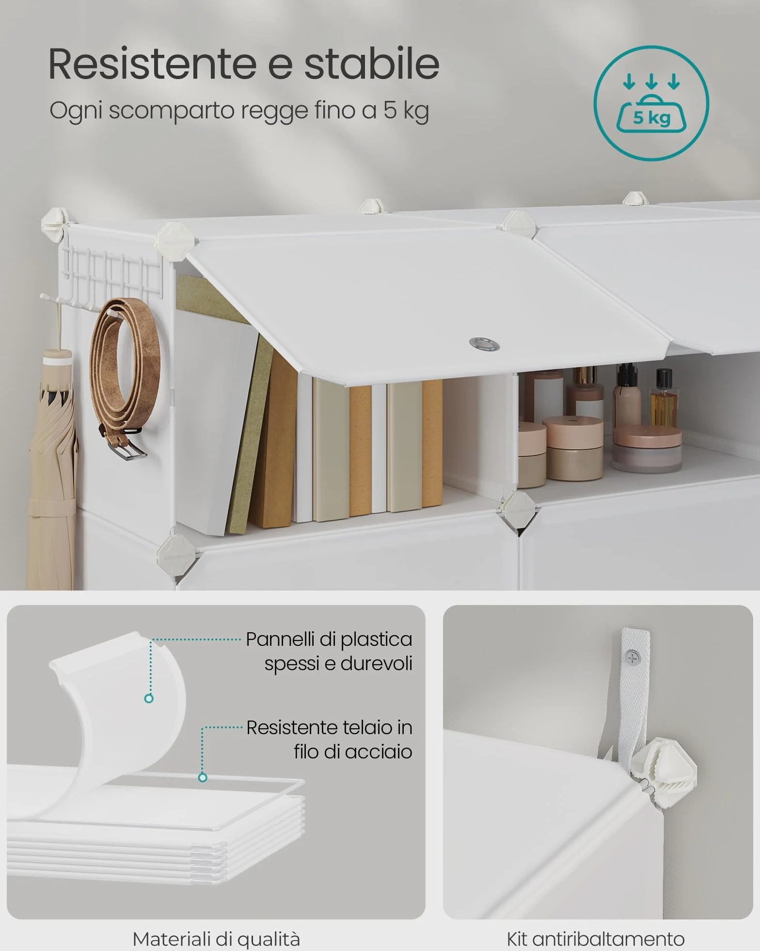 SONGMICS Scarpiera, Scaffale Modulare a 12 Scomparti per 48 Paia di Scarpe da Ingresso, con Sportelli, Telaio in Acciaio e Ripiani in Plastica, Camera da Letto, Bianco Nuvola LPC040W02