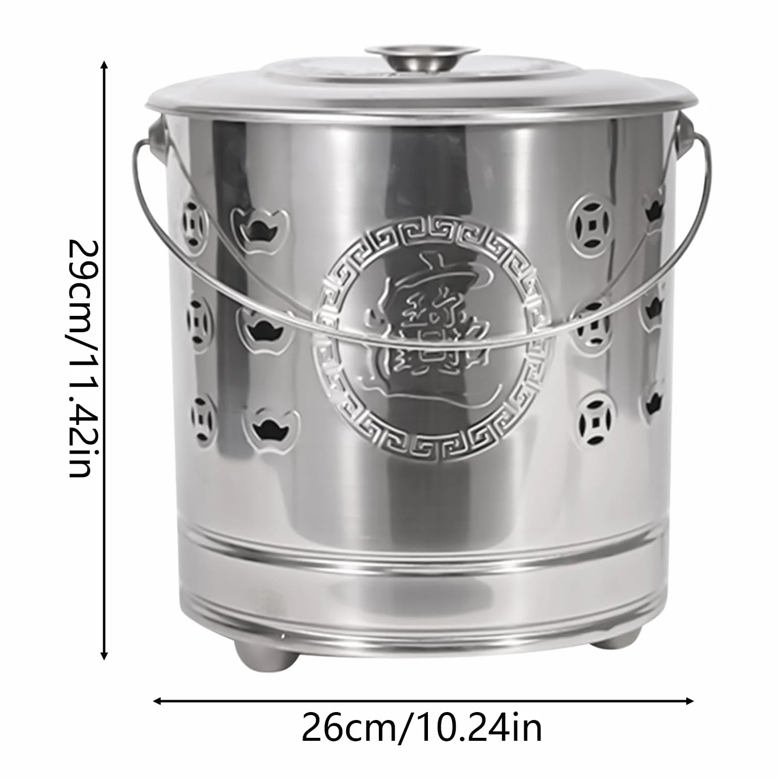 Bidone di carta – Gabbia portatile in acciaio inox con coperchio, gancio antincendio e rivestimento di sicurezza, focolare per cortile, giardino, terrazza, campeggio e