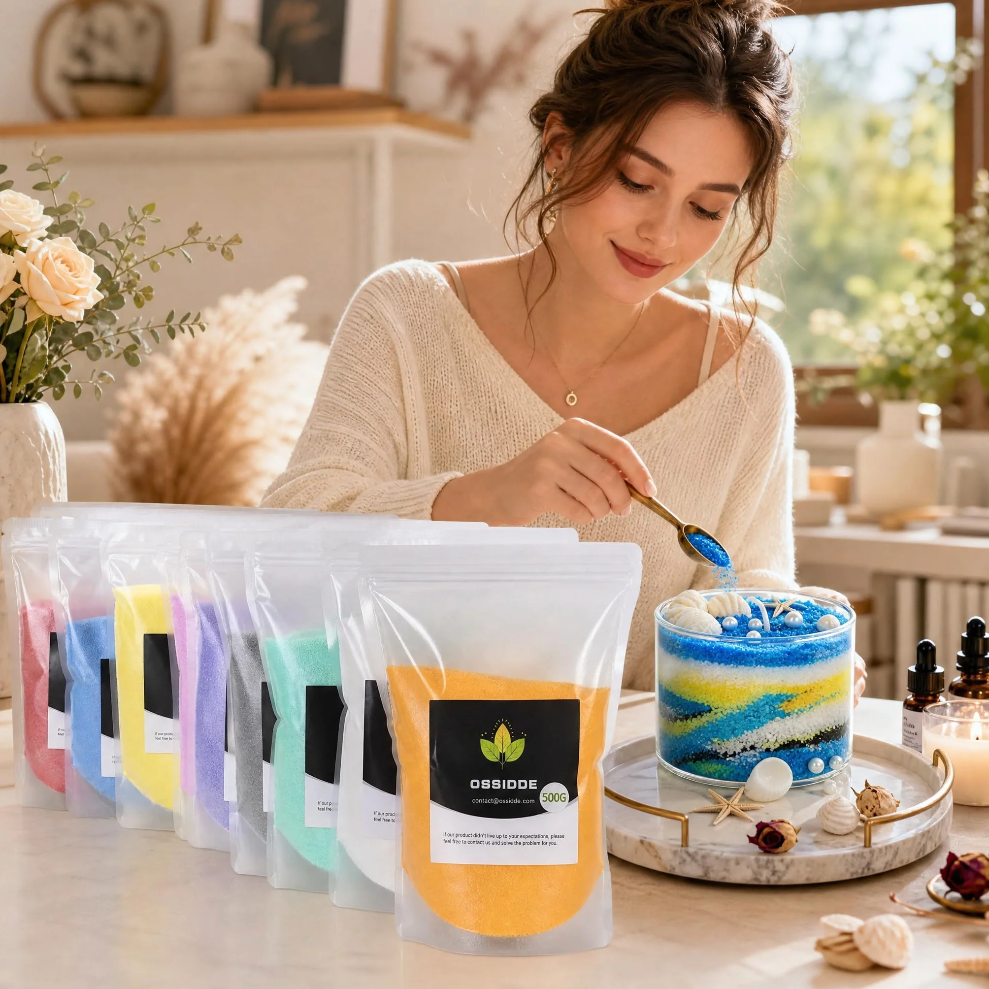 Sabbia per candele con stoppini,granuli di cera,candele fai da te,500 g,perline di cera per candele + 20 stoppini per candele