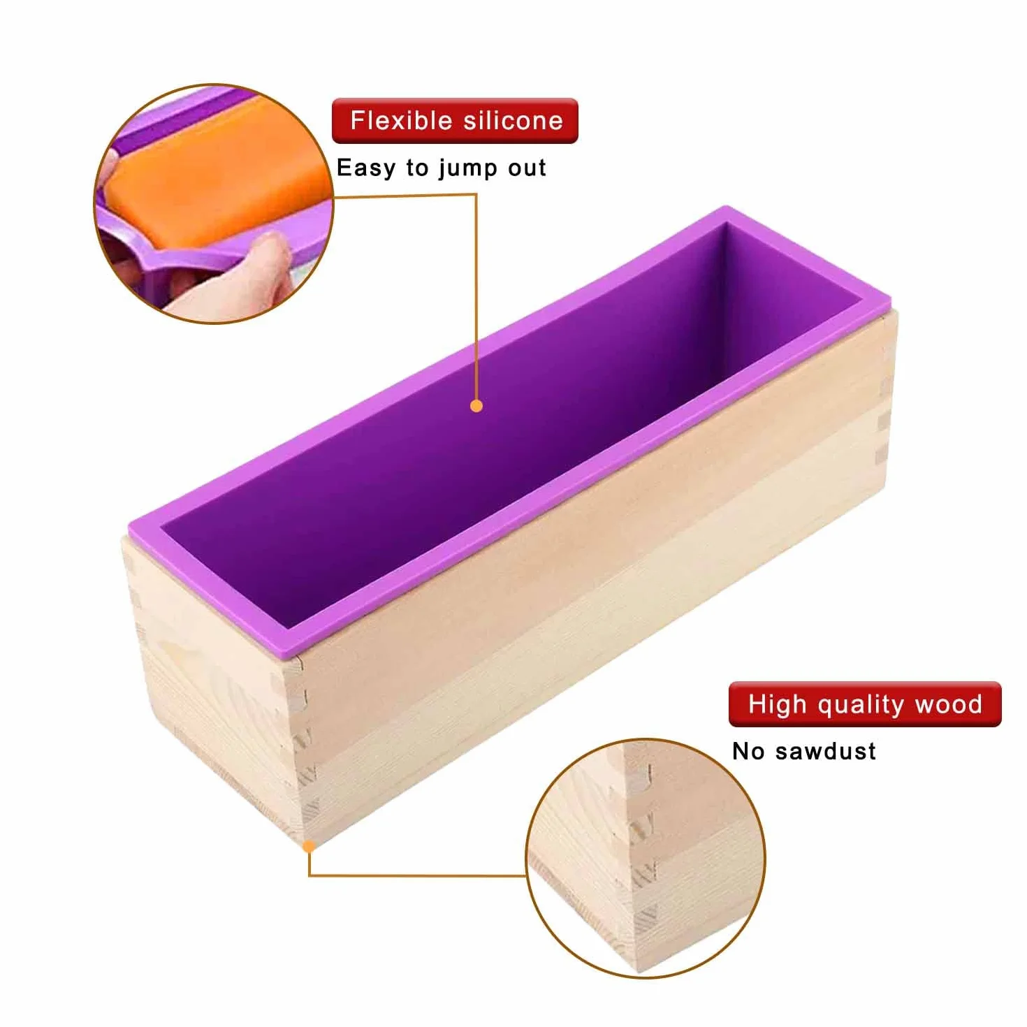 Stampo per Saponette, Stampi per Sapone Fai da Te, Legna Stampo Silicone Rettangolare, 1200ML Stampi per Sapone, Stampo Silicone Sapone Adatto per Fare Torte Pane Caramelle Cioccolatini Budini