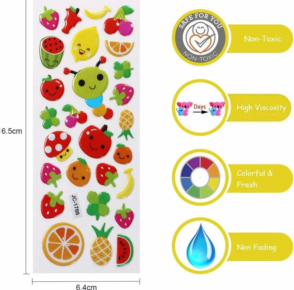 Vicloon Adesivi 550+ Adesivi 3D, Puffy Adesivis per Regali Gratificanti Scrapbooking Inclusi Animali, Pesci, Dinosauri, Numeri, Frutta, Camion, Aeroplani e Altro(22 Fogli)
