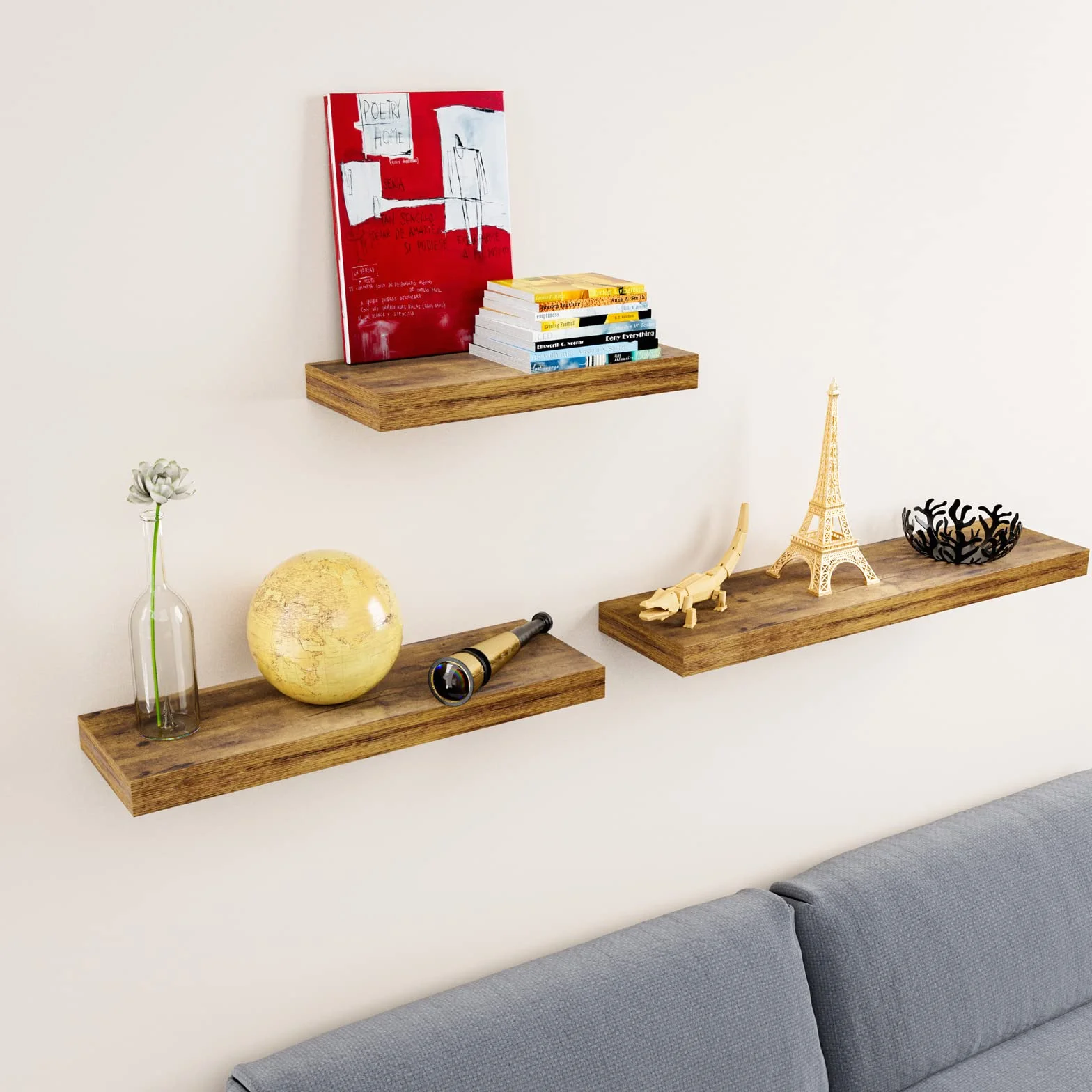 Casaria Mensola da Parete Legno 110cm Supporto 50-110cm Pensile 15kg Cucina Libreria Quercia Scura