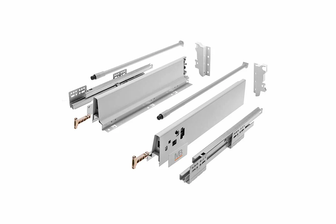 GTV - Sistema di Cassetti Modern Box, Set Guide Scorrevoli per Cassetti, Set di Cassetti, Portata fino a 40 kg, Sincronizzazione del Percorso Delle Guide, L=450mm H=146 mm, Grigio