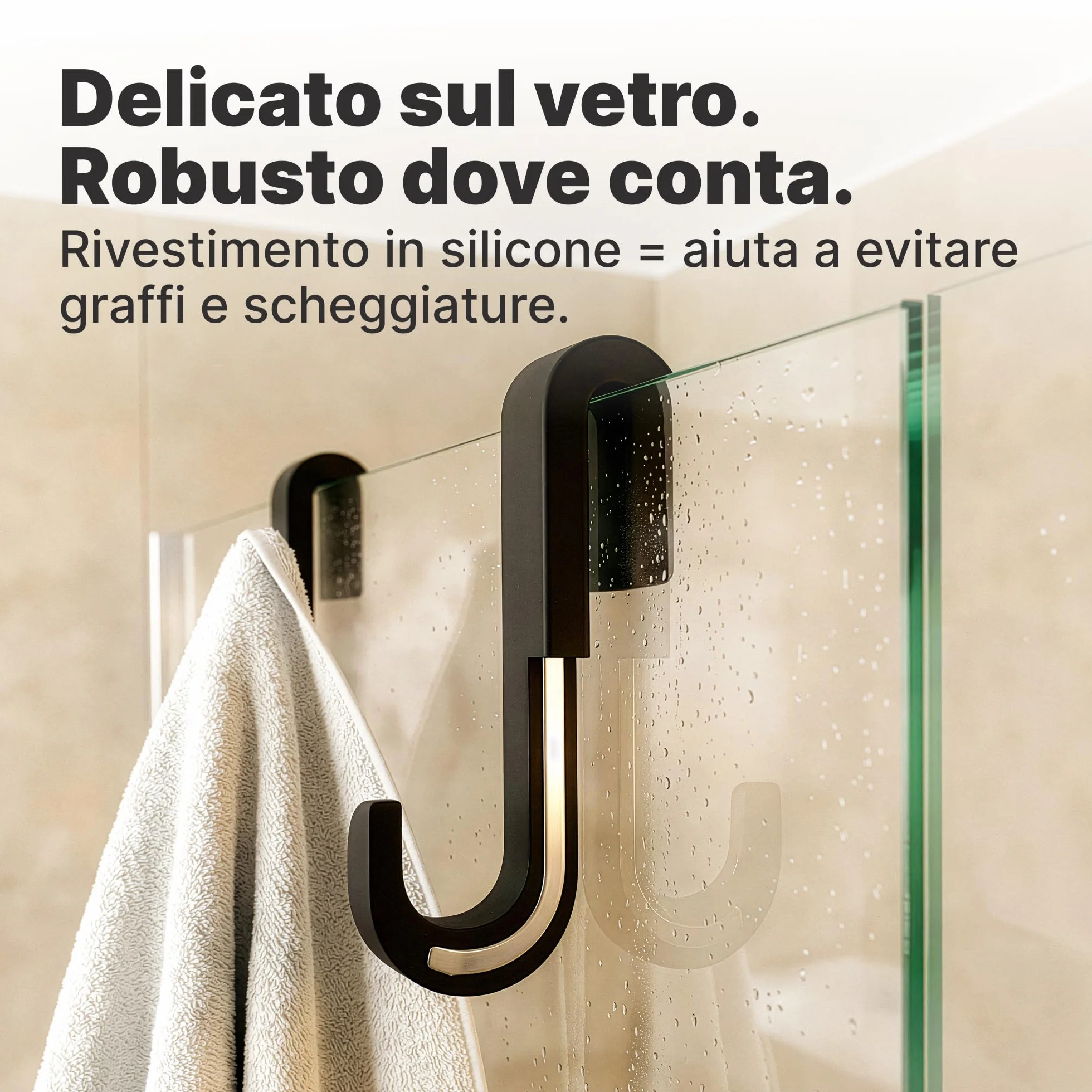 Ganci in Silicone da Appendere per Porte Doccia in Vetro Senza Telaio, Set da 2