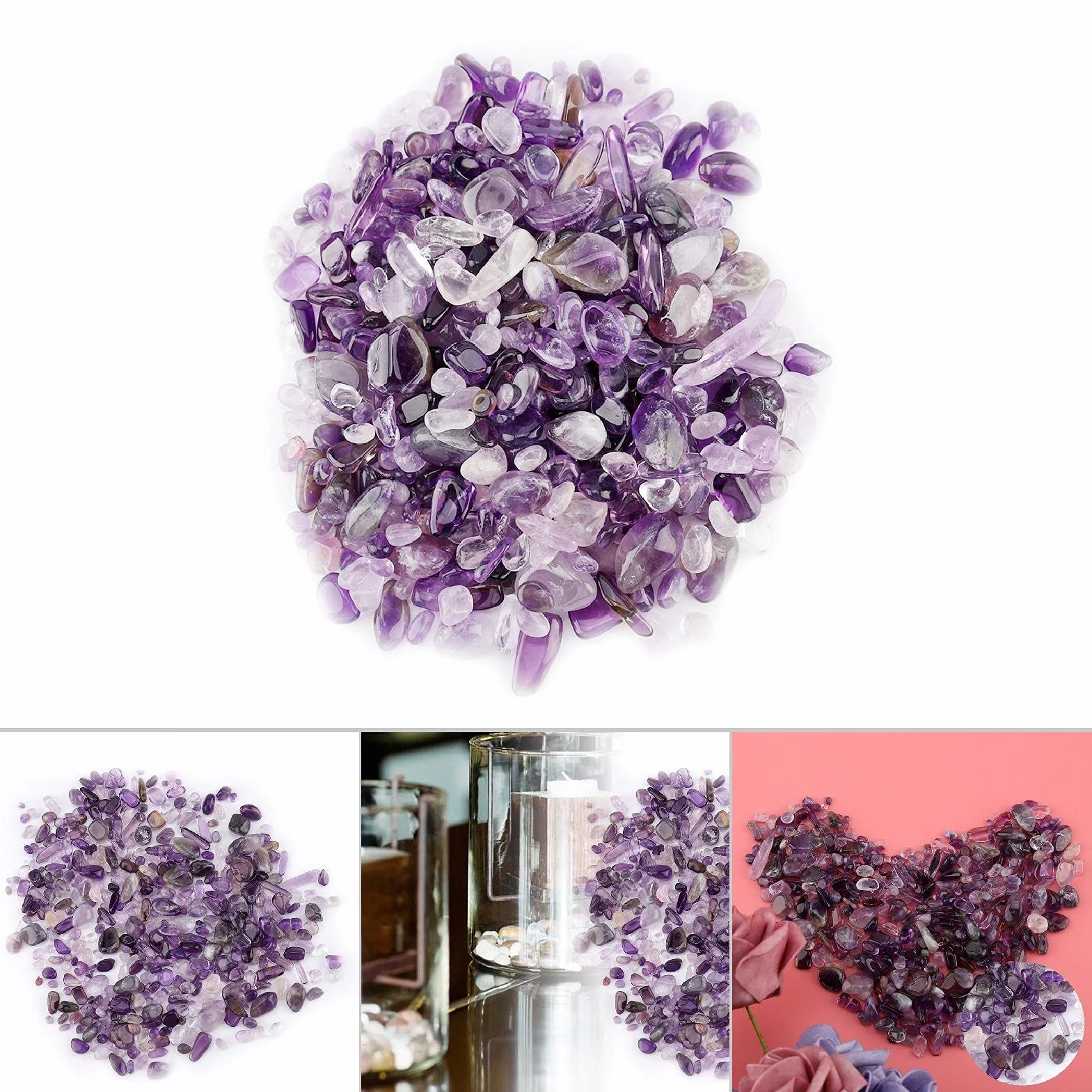 Pietra Ruvida Trucioli Cristallo Naturale Quarzo Piccolo Gemma Tumble 100g Sacchetti Viola