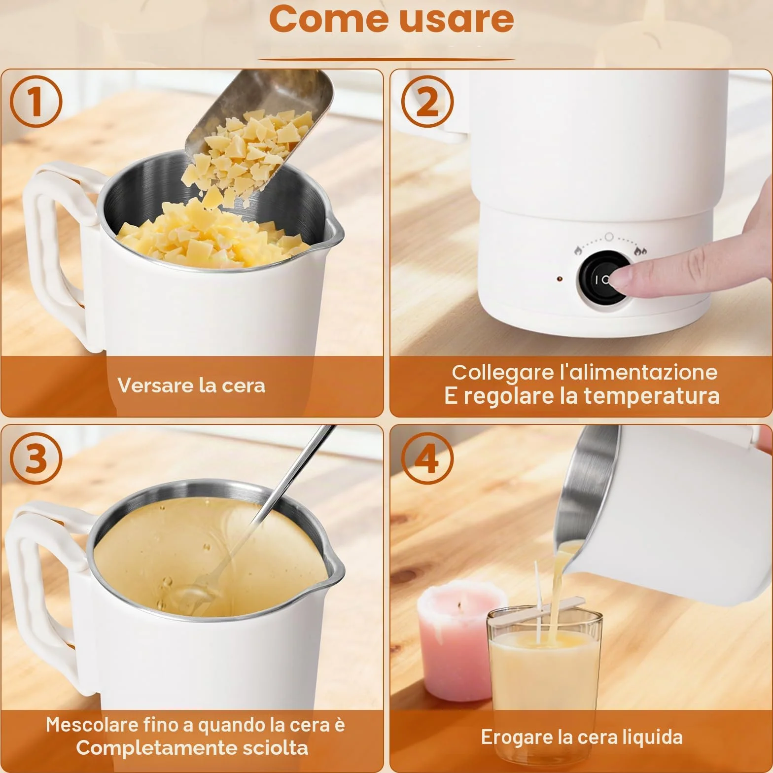 Corpower Fusciera Elettrica per la Produzione di Candele, Fusore di Cera per Realizzare Candele, 800ml con Beccuccio per Versare, Pentola Elettrica per Fondere Cera con Stoppini, per Candele Fai d