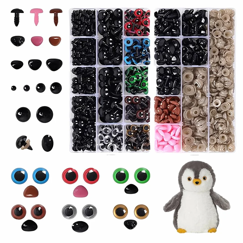 915 Pezzi Occhi di Sicurezza per Amigurumi 6-14 MM,Occhi e Naso per Uncinetto,Occhio Plastica per Pupazzi con Rondelle,Safety Eyes,Occhio Bambola per Lavoretti Colorati per Peluche Fai Da Te