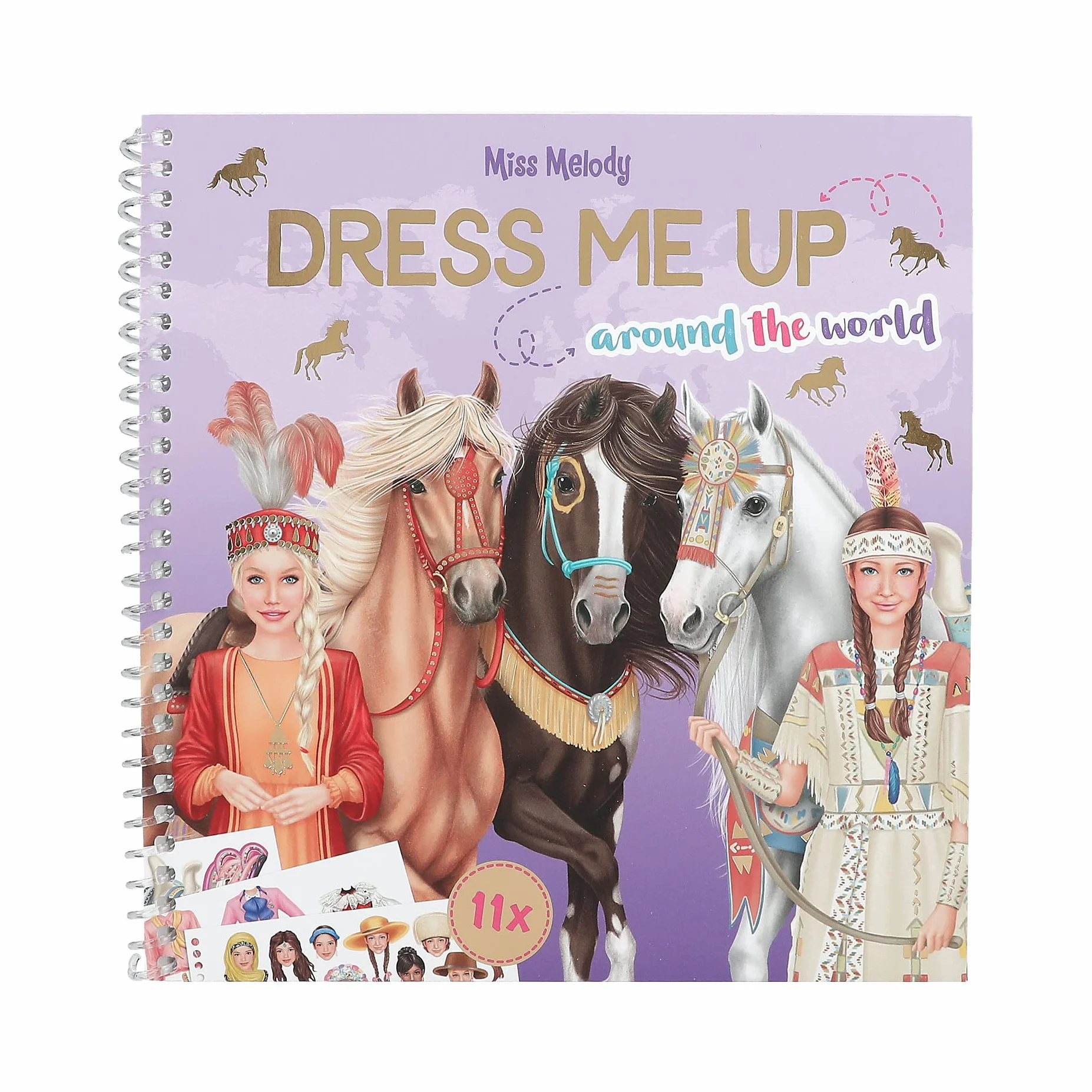 Depesche 12431 Miss Melody Dress Me Up Around The World - Libro di Adesivi con 24 Pagine per disegnare Motivi di Cavalli, Inclusi 11 Fogli di Adesivi