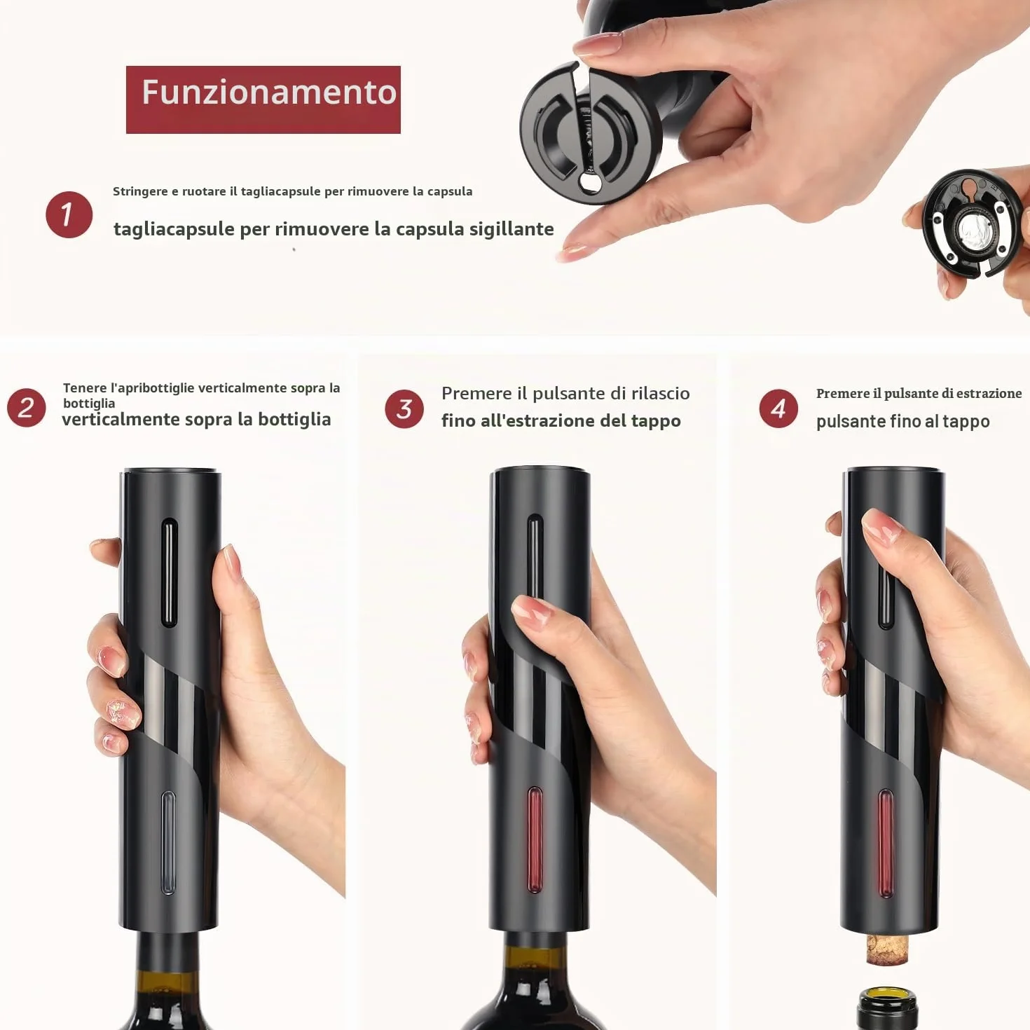 ZOYIDOUX Cavatappi elettrico ricaricabile,Apribottiglie Vino Elettrico,appuntamenti e amanti del vino (4 in 1 Kit regalo,ricaricabile)