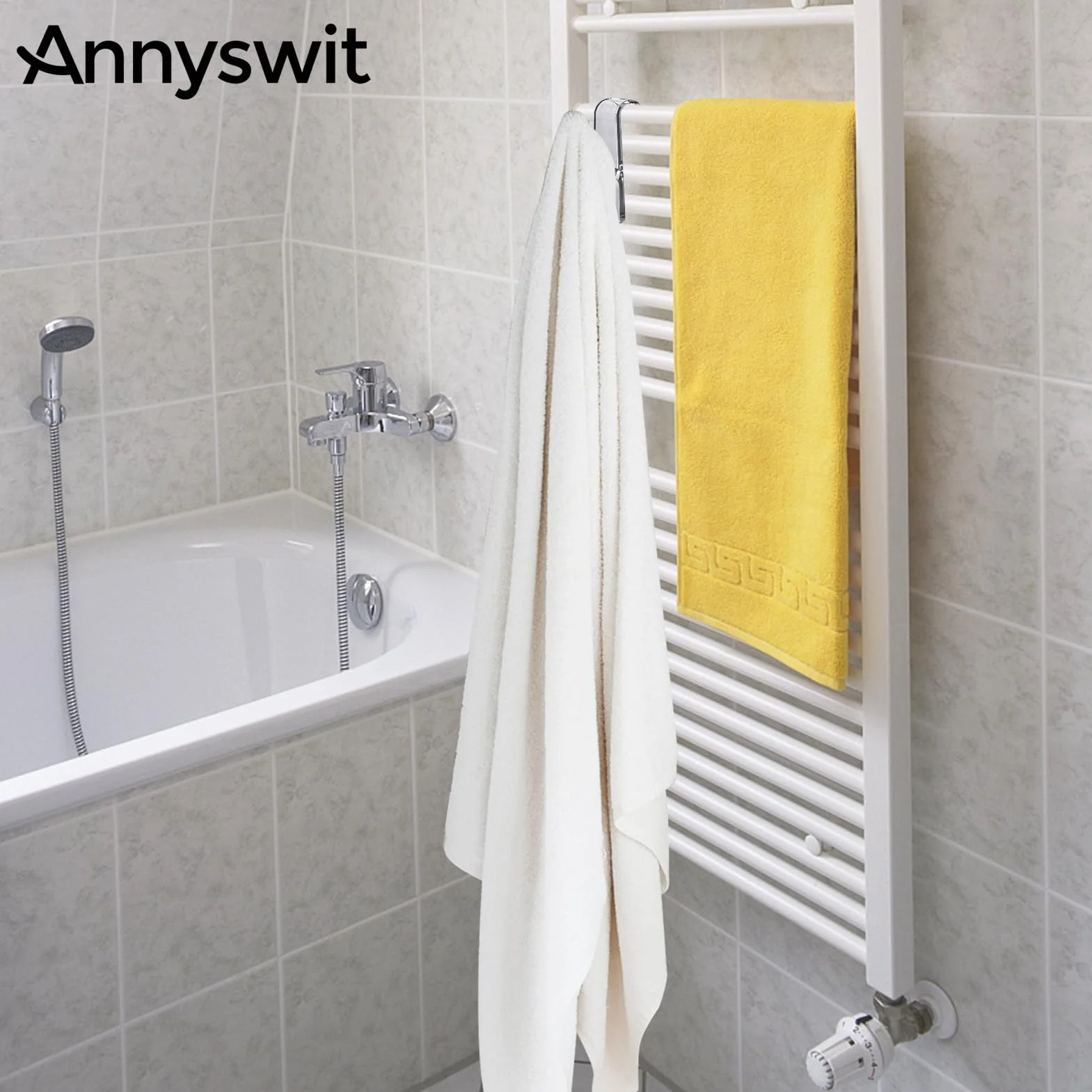 10 Pezzi Ganci per Termoarredo Bagni Ganci Asciugamani Termoarredo Accappatoio Appendini Asciugamani Bagni Trasparente Plastica Salvaspazio Radiatore Standard Gancio Scaldasalviette