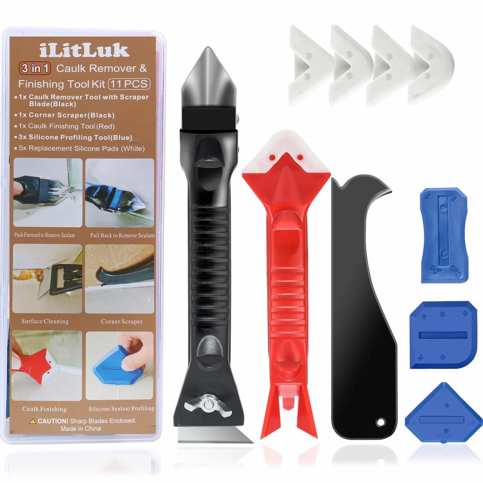 Strumento per Calafataggio Kit di Strumenti per Rinnovare le Giunti in Silicone Raschietto per Stucco Strumento per la Rimozione e l'applicazione Del Caucciù Prodotto per Rimuovere lo Stucco