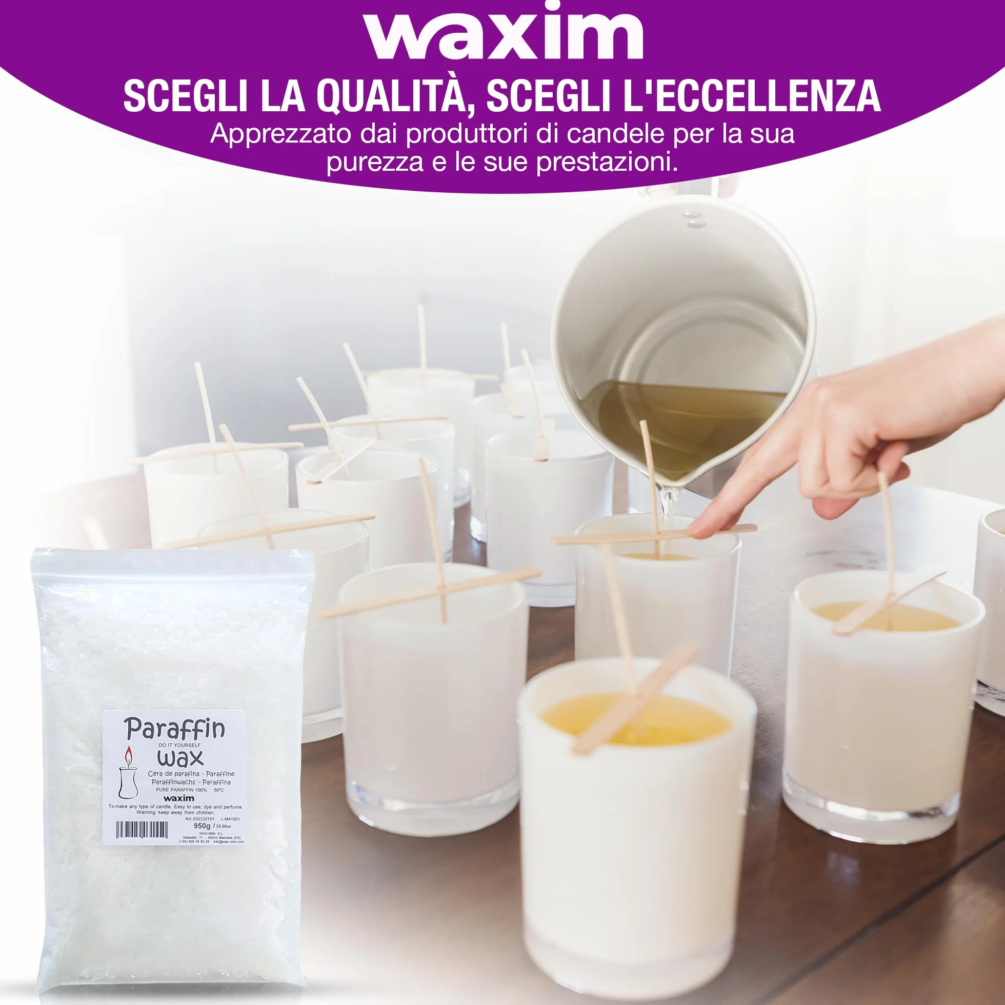 WAXIM Cera di Parafina per Candele 950 g in Perle – Cera per Candele Fai da Te, Candle Wax Bianca a Fondere per Candele, DIY, Cera da Sciogliere, Creazione Artigianali