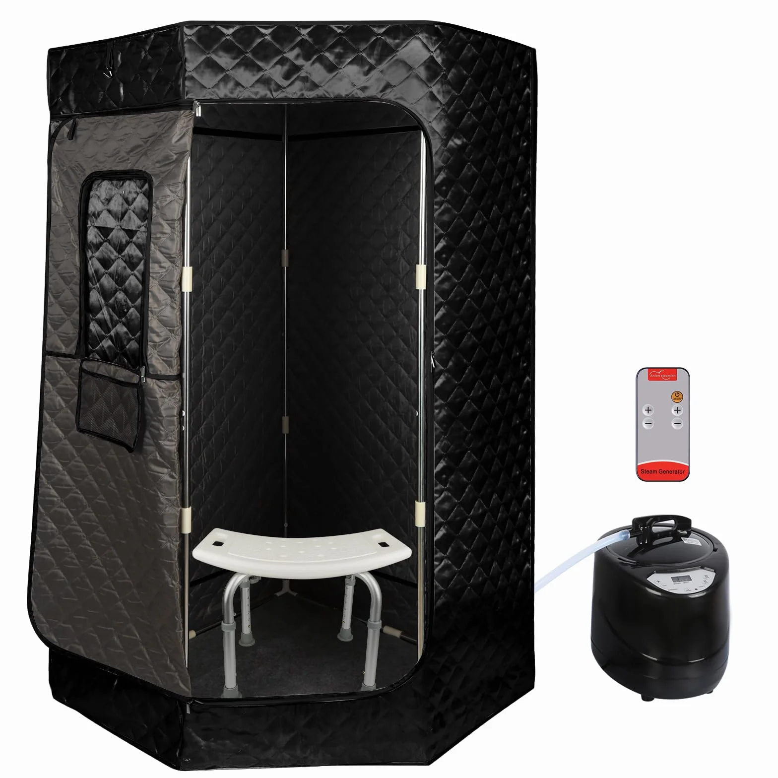 Sauna a Vapore Portatile, Cabina Domestica per SPA, 9 Temperature Regolabili, 0-99 Minuti, Telecomando,per Interna Esterno, Pressoterapia Iinfodrenaggio,90 * 90 * 180 cm (3L) (Nero)