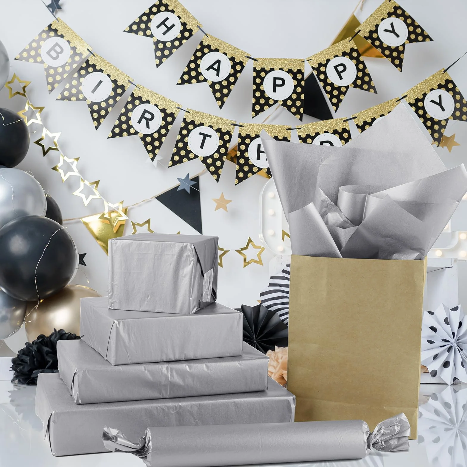 NEBURORA Carta velina metallizzata argento per sacchetti regalo 60 fogli Carta velina da imballaggio argento sfusa per confezioni regalo di Natale Artigianato d'arte Compleanno Decorazione di nozze