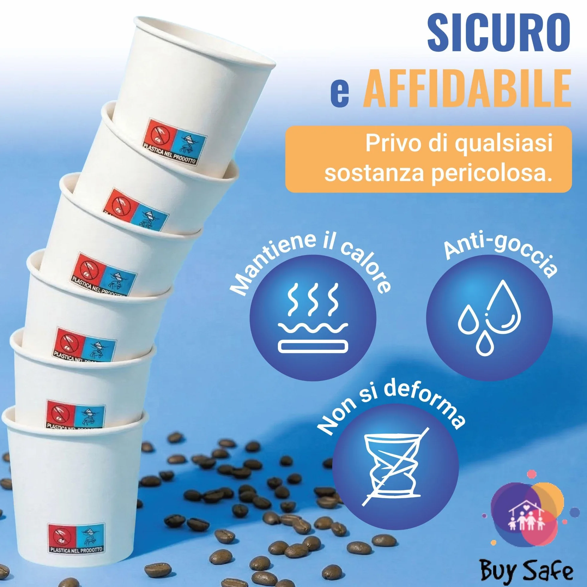 Bicchierini Caffe Carta 75 ml 200 Pezzi Usa e Getta Resistenti Riciclabili