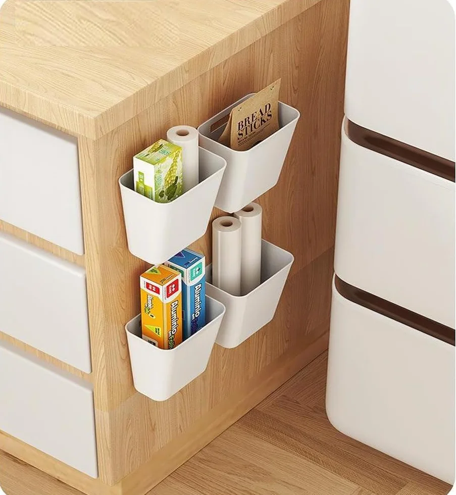 Zikenis 4 Pezzi scatole portaoggetti autoadesive montate a parete, scatola portaoggetti per piccoli oggetti, scatola portaoggetti per porta dell'armadio da cucina, per armadietto, bagno, frigorifero
