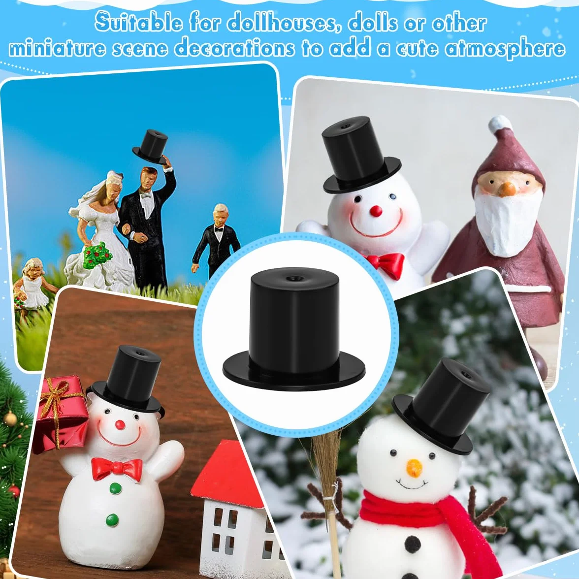 Cappello in Plastica Nero 150 Pezzi LANSKYLAN - Mini Cappellini da Mago, Cilindri in Miniatura per Decorazione Natalizie