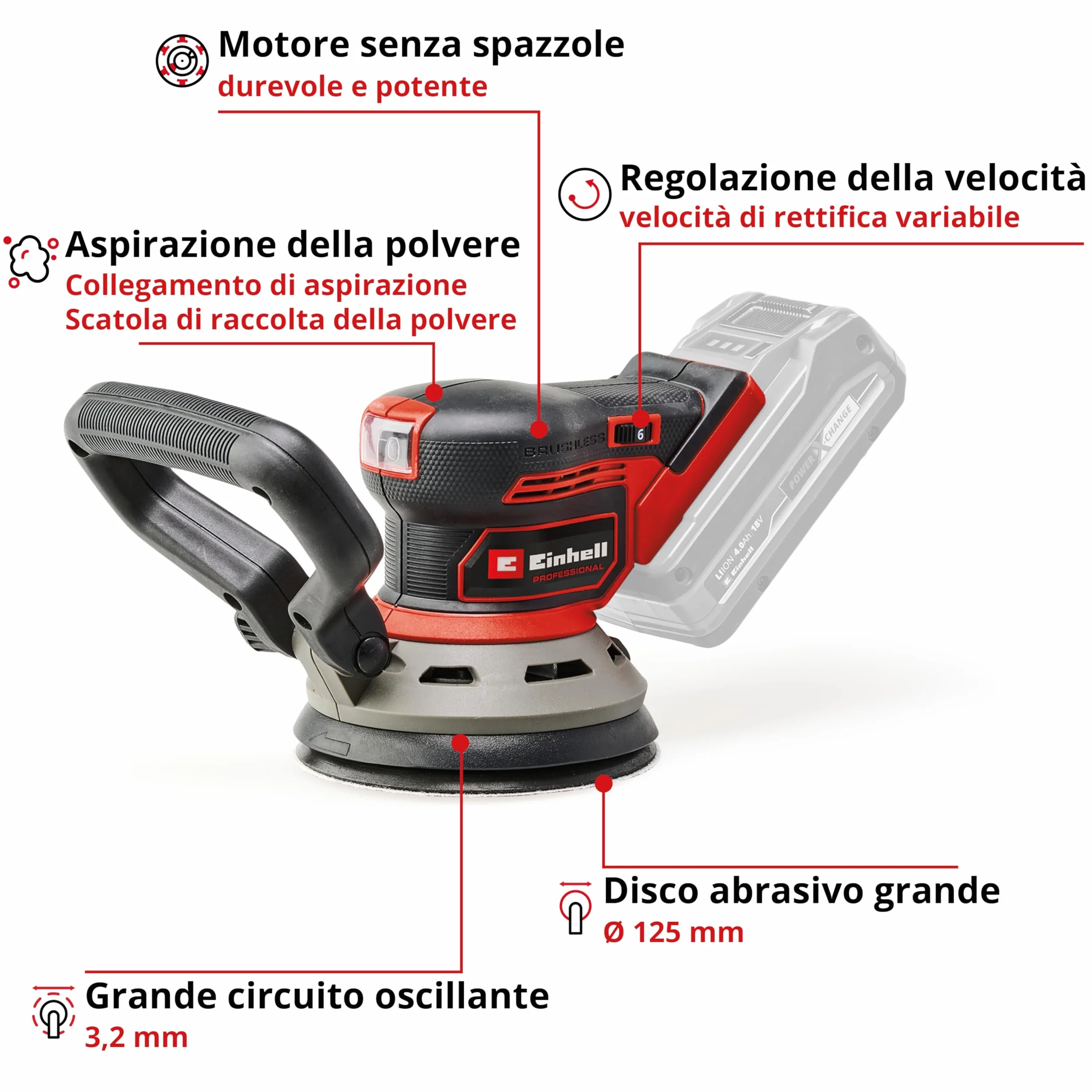 Einhell Professional TP-RS 18/32 Li BL-Solo Levigatrice Eccentrica 18V Brushless 125mm