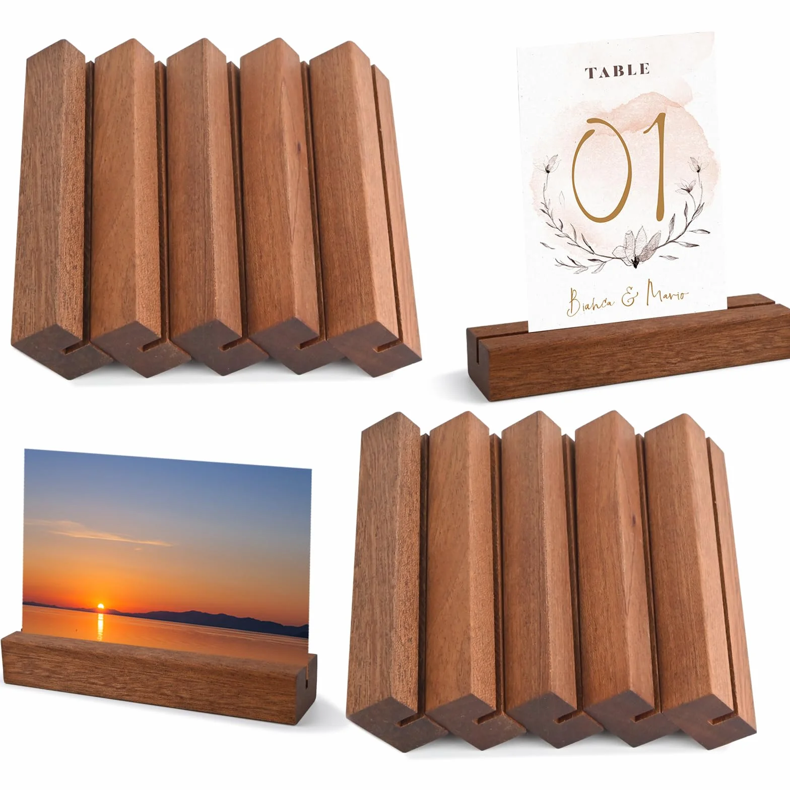 10 Pezzi portacarte in legno, Supporto in Ebano, Segnaposto Legno di Matrimonio, Porta Carte Menu, Foto, Cartoline, Porta Cartellino Del Prezzo, per Matrimoni, Ristoranti, Banchetti e Feste