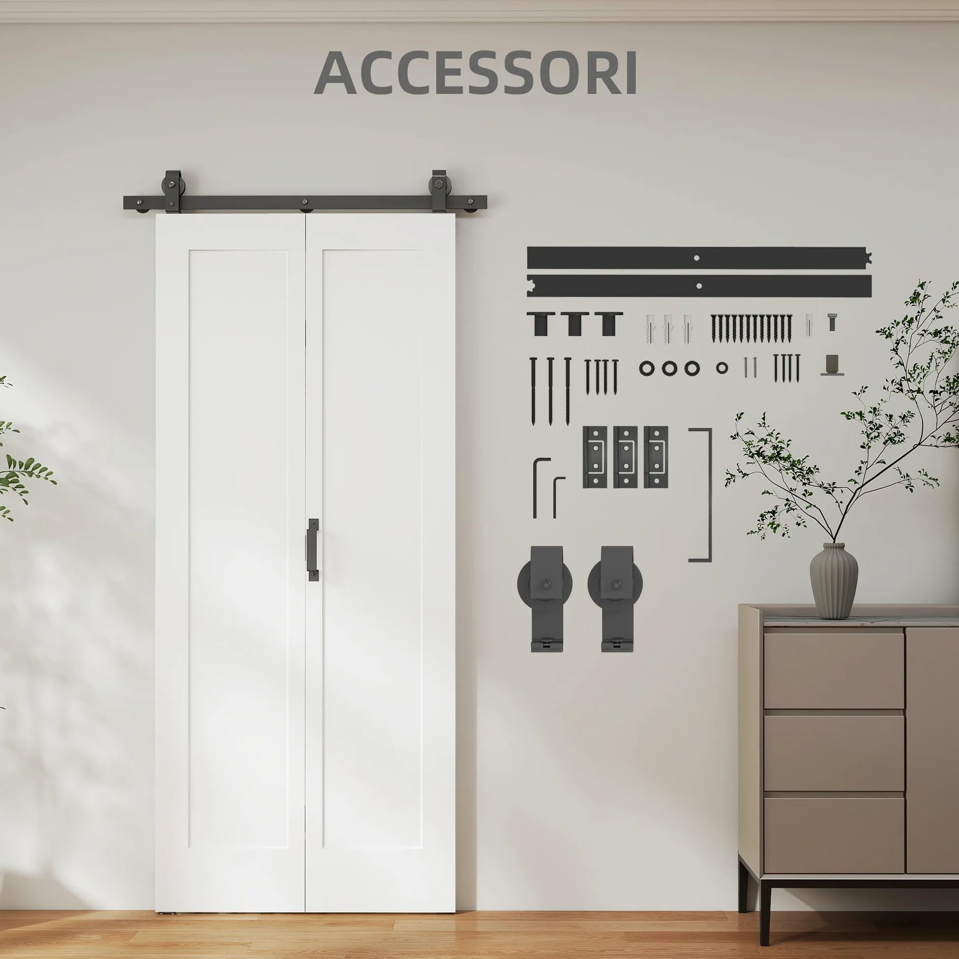 HOMCOM Porta Scorrevole a Libro 90x210 cm, Porta Pieghevole a Portafoglio con Maniglia e Superficie Verniciabile, Bianco
