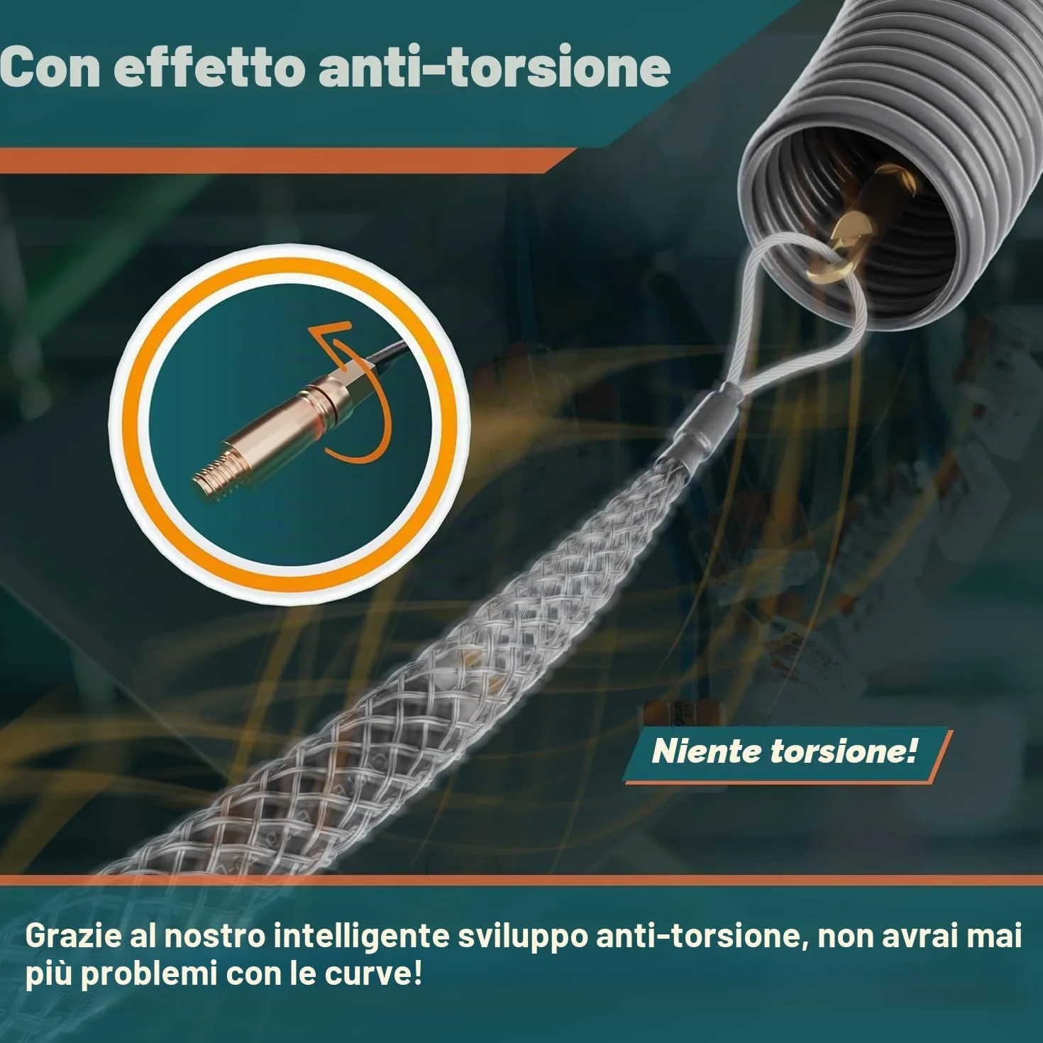 La sofisticata sonda passacavi 30M per tubi vuoti di FAIRMO - Molla elettricista in PET da 4 mm incl. 5 adattatori - Sonda elettricista infrangibile - Sonda tiracavi per un lavoro pulito