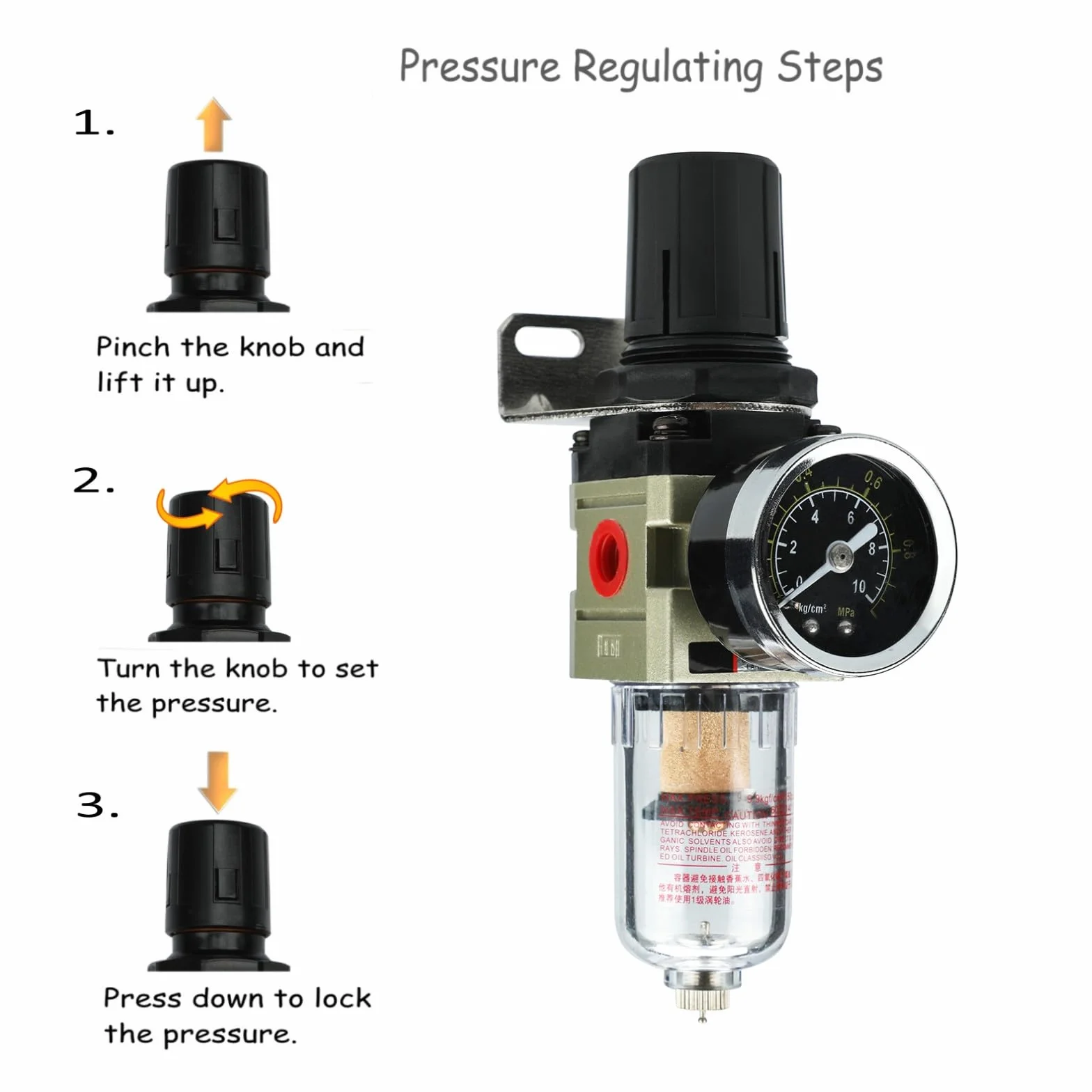 Nuovo separatore d'acqua Riduttore di pressione Regolatore d'aria compressa per compressore d'aria compressa, filtro 1/4 di pollice