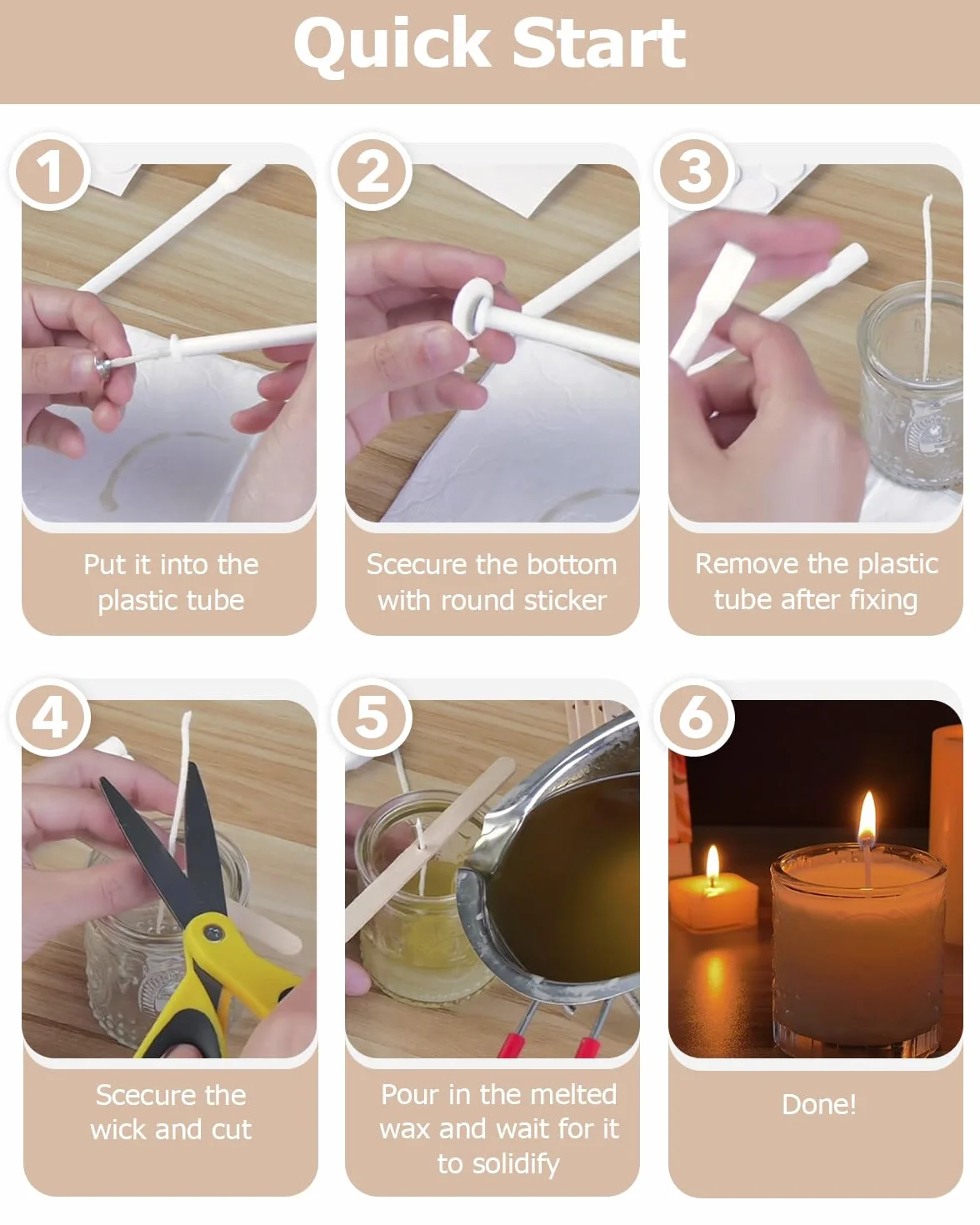 VABNEER Stoppini per Candele, 100 Pezzi Stoppini di Naturali Candela, Stoppino in Cotone Naturale per Fabbricazione di Candele Candela Fai da Te (10cm)