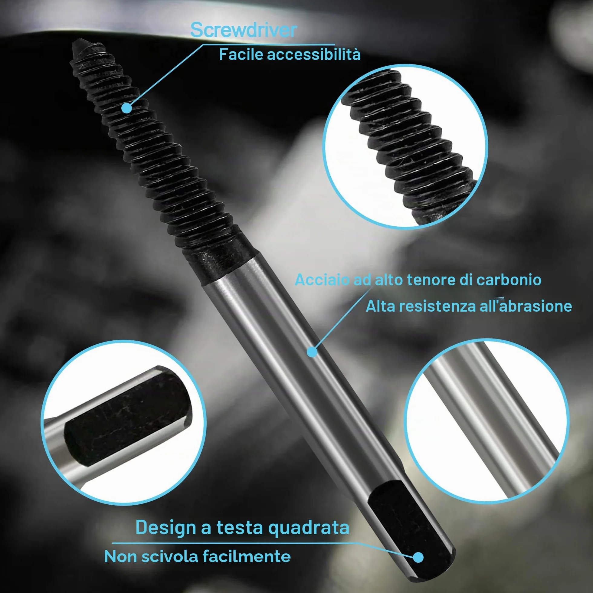 Set di 8 estrattori per viti professionale, set di 8 estrattori per viti, per la rimozione di viti spazzolate