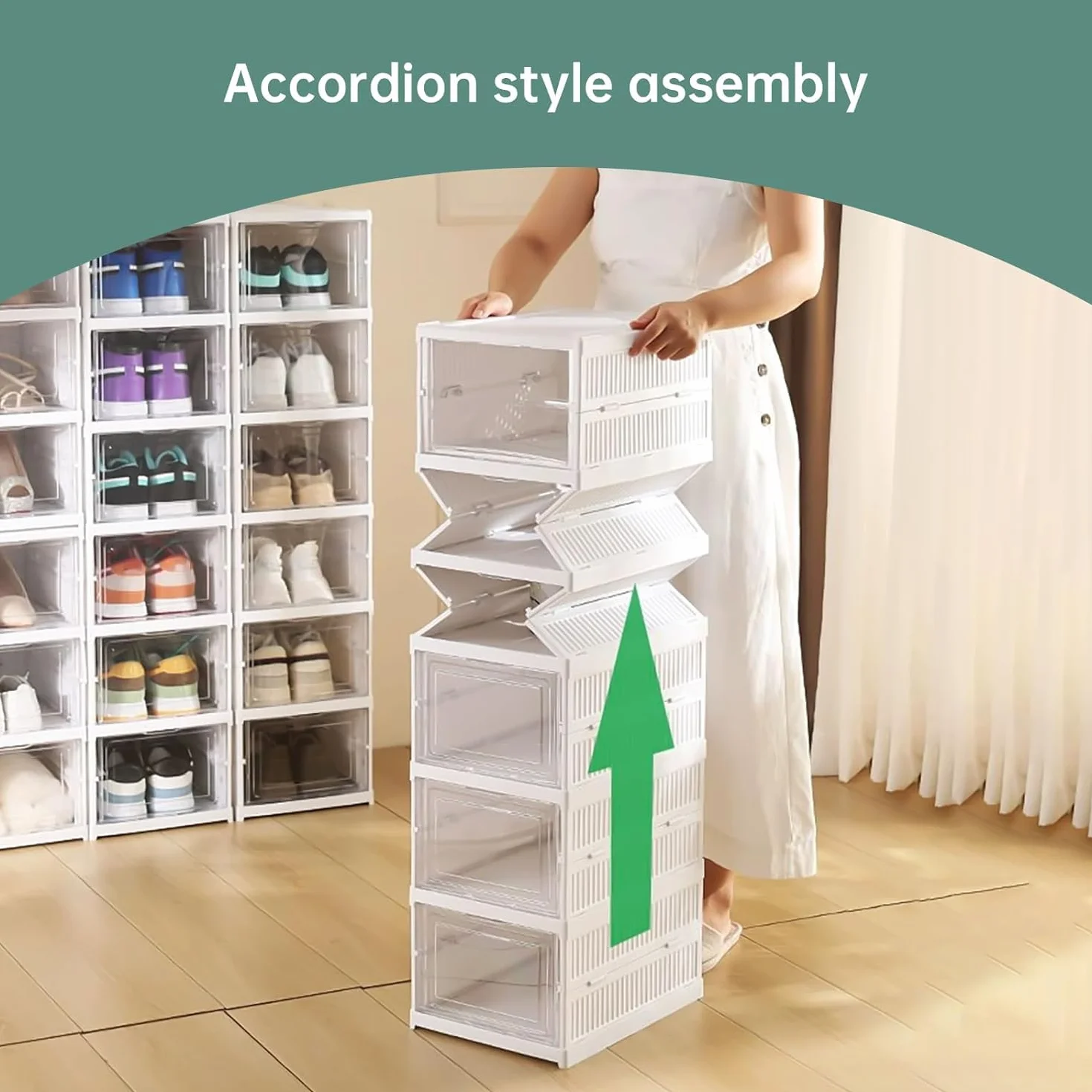 SQUADO Scatole Scarpe Porta Trasparenti 6 Piani Pieghevole Contenitori Organizzatore Portascarpe Scarpiera Shoe Storage Box con coperchio
