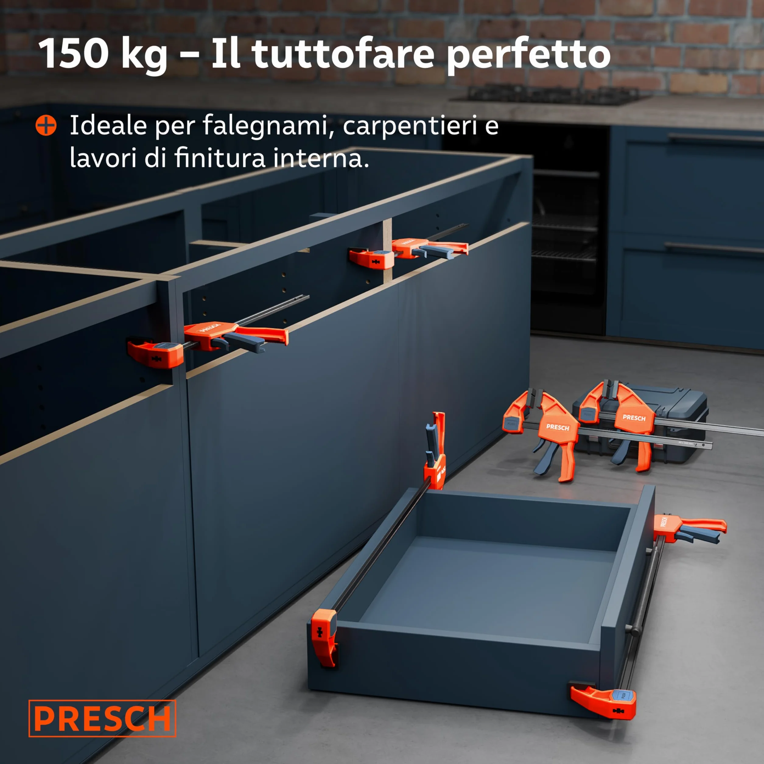 Presch Morsetti da falegname 300mm e 600mm 4 pz - Set di morsetti con forza di serraggio di 150 kg - Acciaio al carbonio e corpo rinforzato in fibra di vetro - Con funzione divaricazione