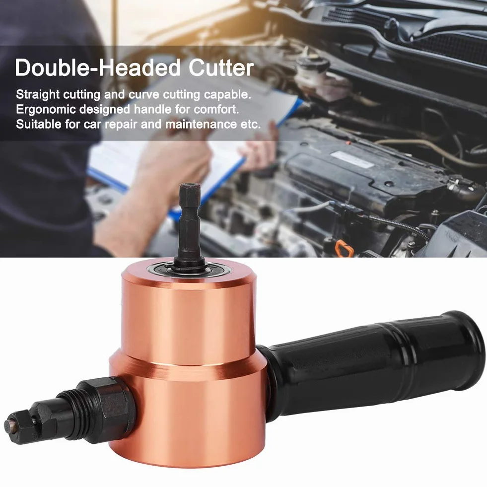 Taglierino Doppia Testa per Metallo Roditrice per Lamiera Utensili Taglio Mordicchiare Accessorio per Trapano Elettrico con Capacità Taglio Diritto Taglio Curvo