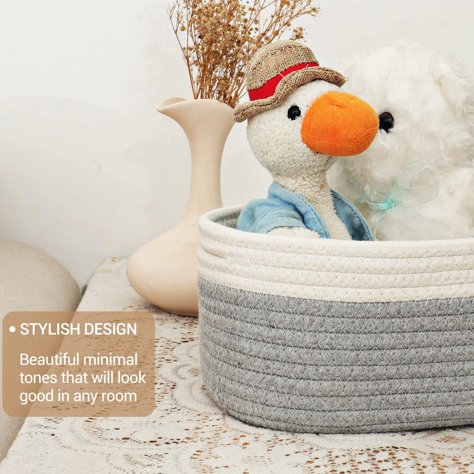 Lannvan Set di 5 Cestini Portaoggetti,Cestino Portaoggetti Intrecciato in Corda di Cotone per Bambini Bambina,Impilabile Organizer Fasciatoio,Cesto Portaoggetti Ceste Portaoggetti per Bagno