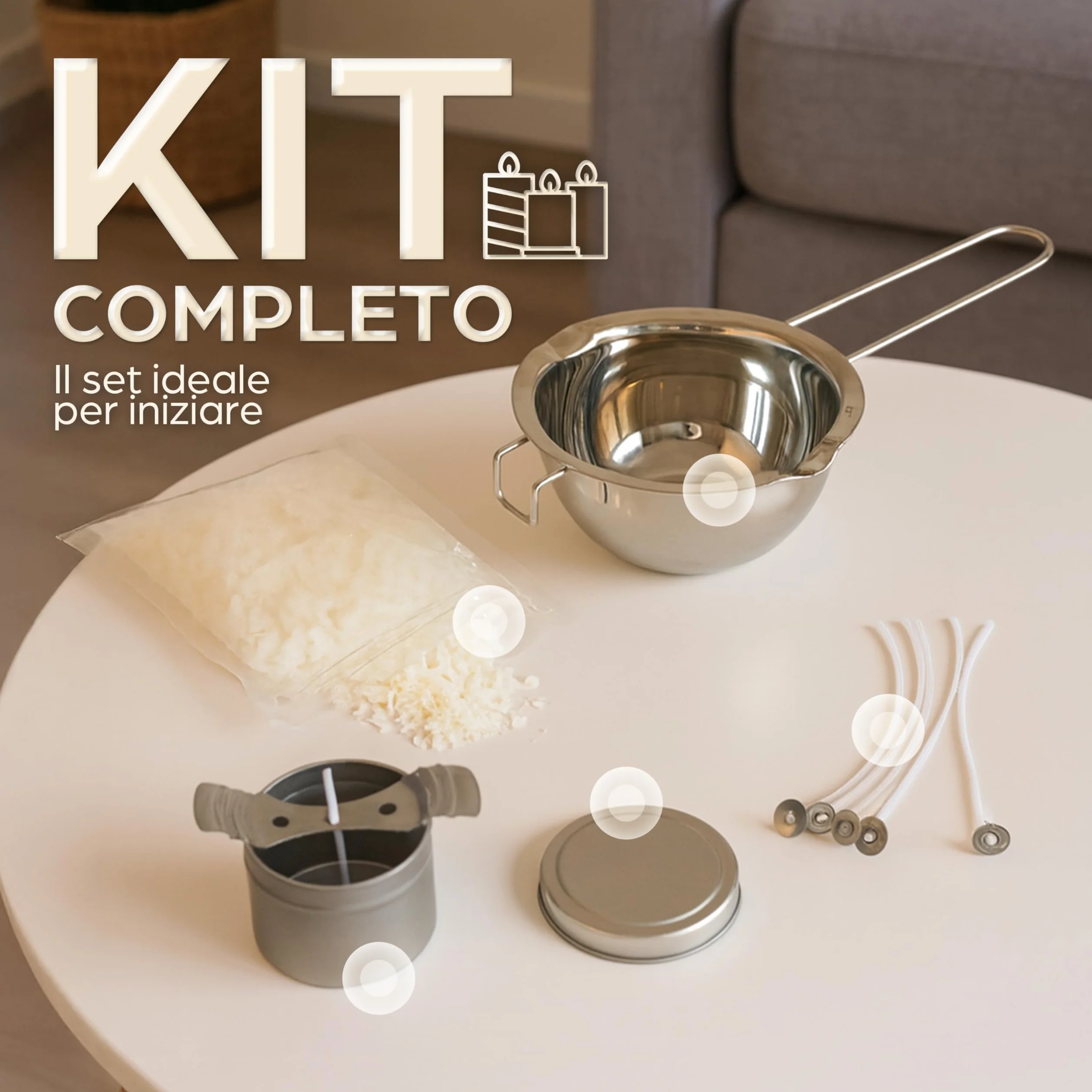 Generico Kit Candele Fai da Te Completo – Set per Creare Candele Artigianali con Cera, Contenitore in Metallo, Stoppini, Pentolino in Acciaio e Accessori – Ideale per Principianti