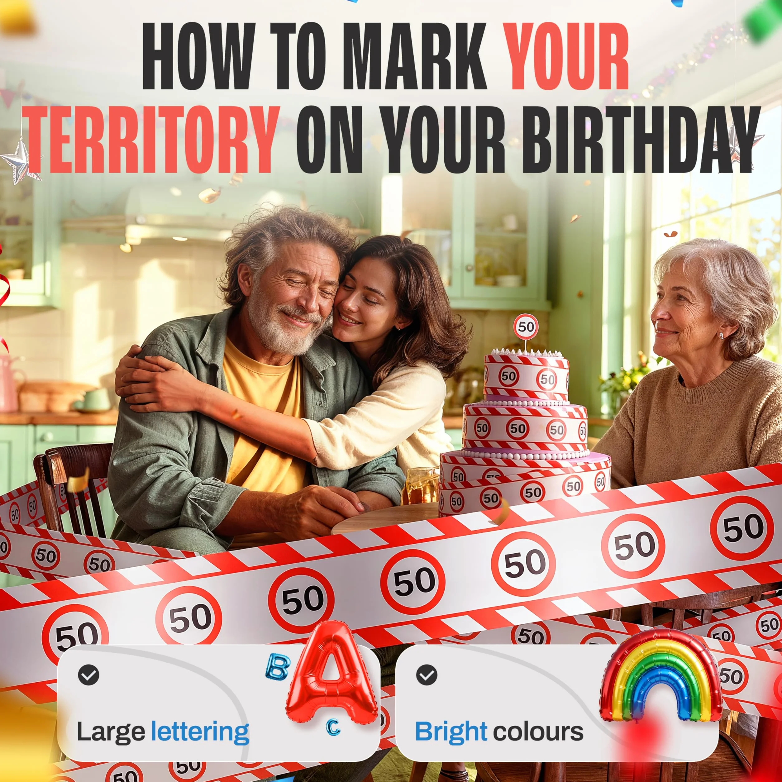 Nastro di Delimitazione Rosso e Bianco Decorazioni Compleanno 40 Anni con Segnali Stradali