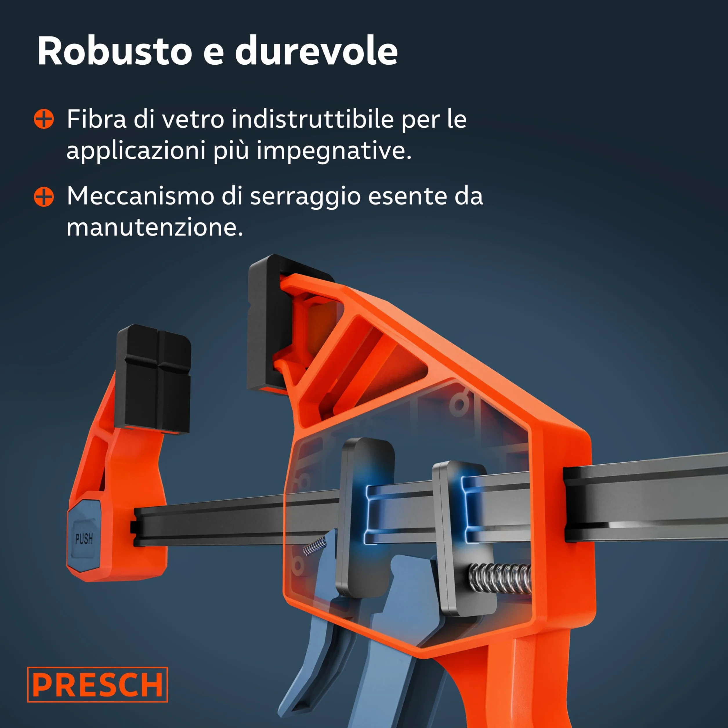 Presch Morsetti da falegname 300mm e 600mm 4 pz - Set di morsetti con forza di serraggio di 150 kg - Acciaio al carbonio e corpo rinforzato in fibra di vetro - Con funzione divaricazione