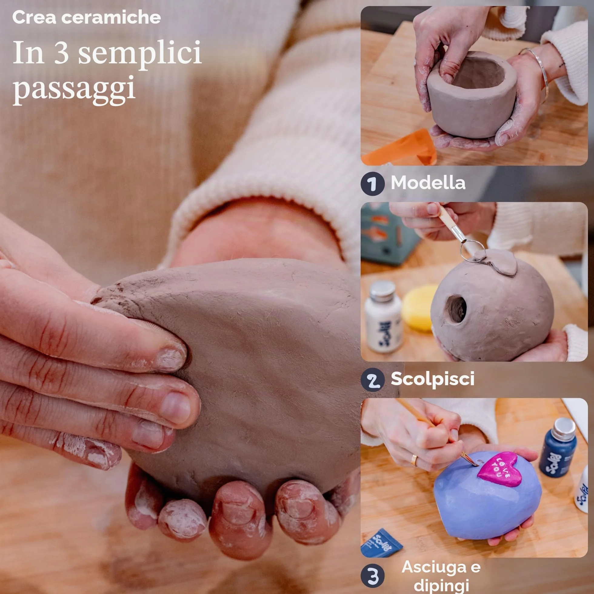 Sculpd Argilla secca all'aria di alta qualità, 1 kg, borsa in ceramica per adulti, argilla da modellare morbida, argilla autoindurente, adatta per progetti artistici e artigianali, ceramica per