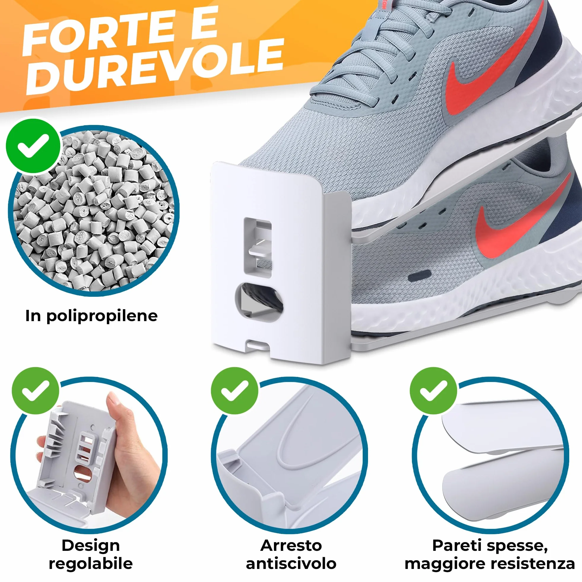 Organizer Scarpe Salvaspazio Regolabile per Armadio Raddoppia la Capacità della Scarpiera Facilmente Set da 12 Pezzi Colore Bianco