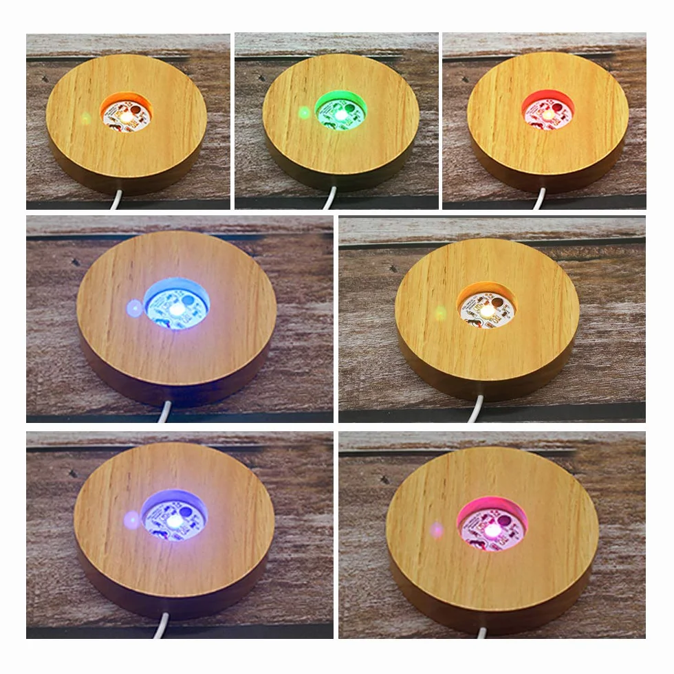 CDIYTOOL Base in Legno a LED, 2 Pezzi di Base Rotonda a LED per Display da Tavolo, Decorazione alimentata da USB, per Gioielli in Vetro, Resina, Vaso Artistico in Acrilico