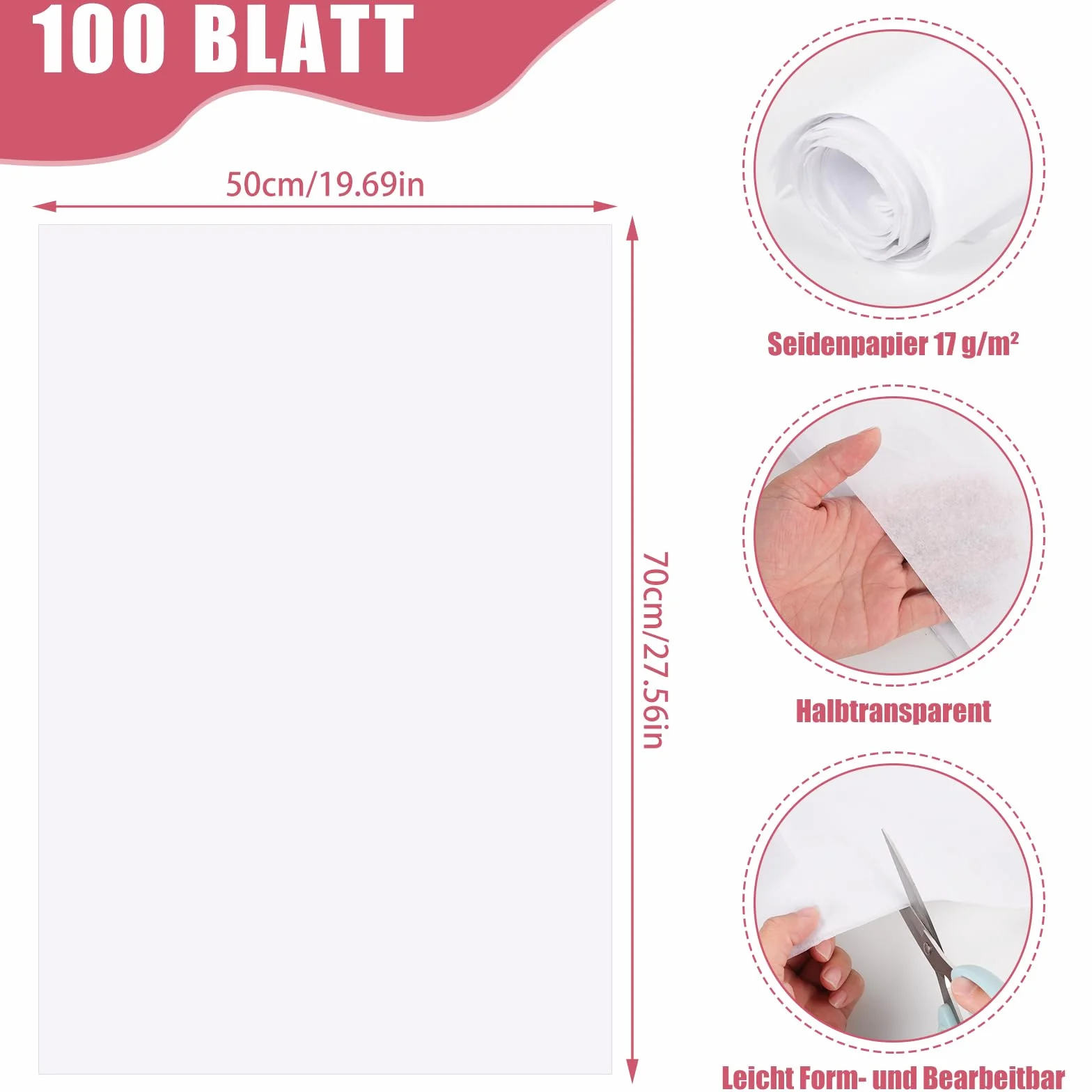 Carta Velina Bianca 50x70 cm 100 Fogli per Imballaggio e Decorazione