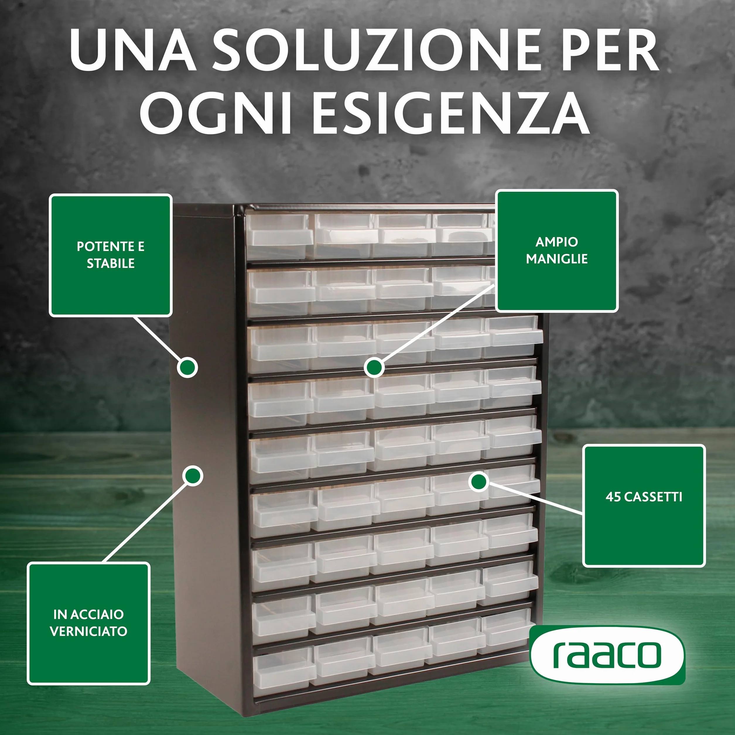 Raaco C9-45 45-cassetti Contenitore per piccoli componenti 30 kg 15x30,6x42 cm acciaio rivestito