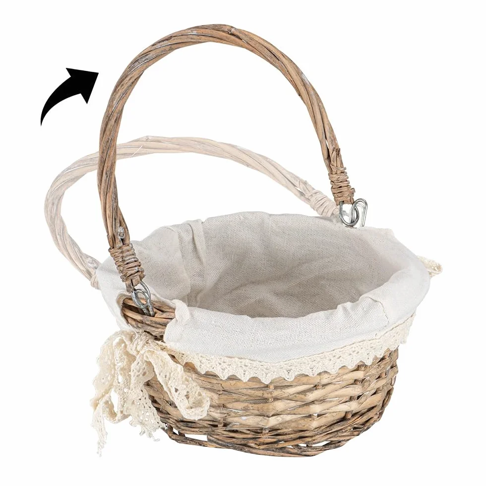 Cestino in vimini e legno colore naturale shabby chic regalo con tessuto