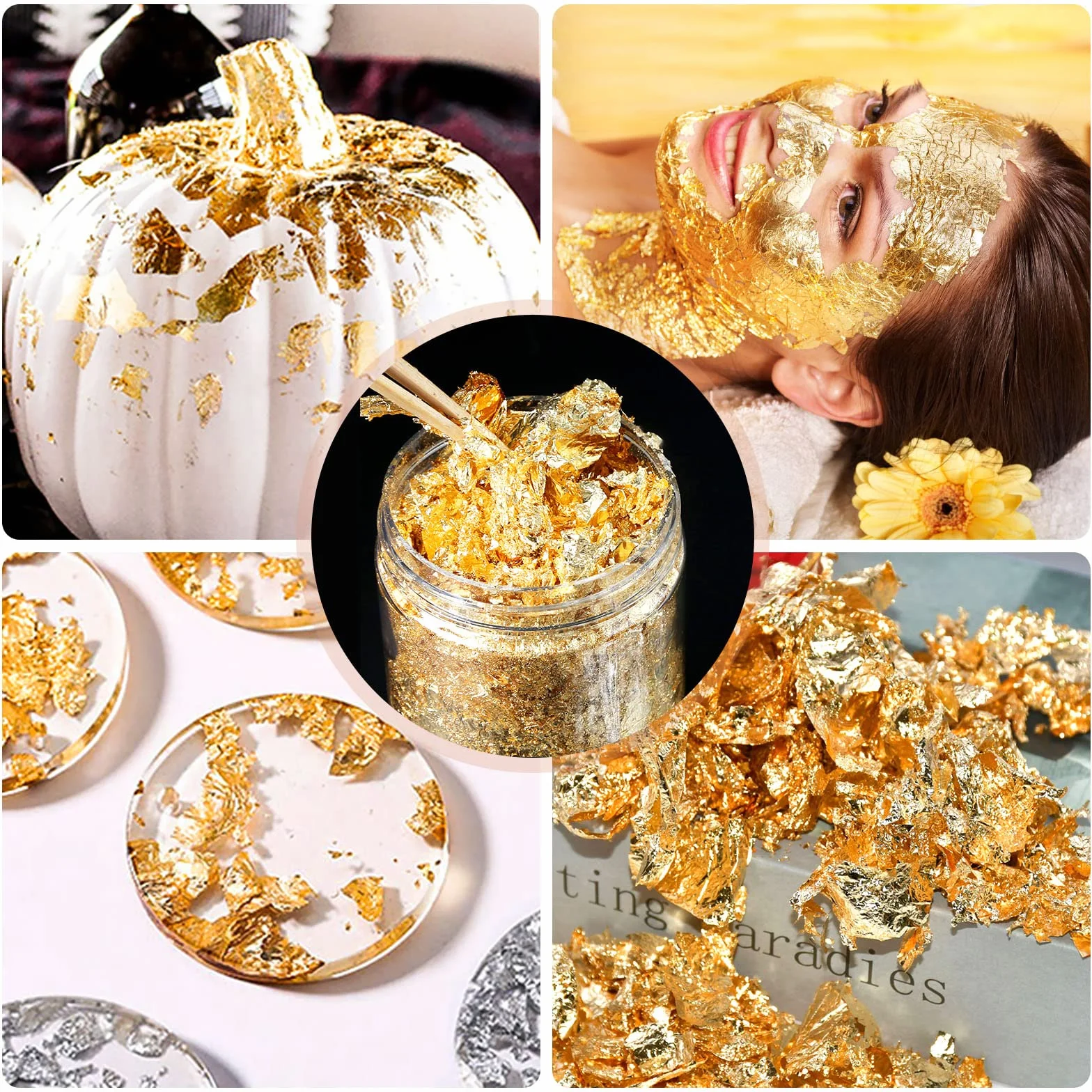Nizirioo, Foglie d'Oro Commestibili 24K, Lamina d'Oro Pura per Cucinare e Decorare, Monouso, Oro, 5x5,5 cm, 5 Unità