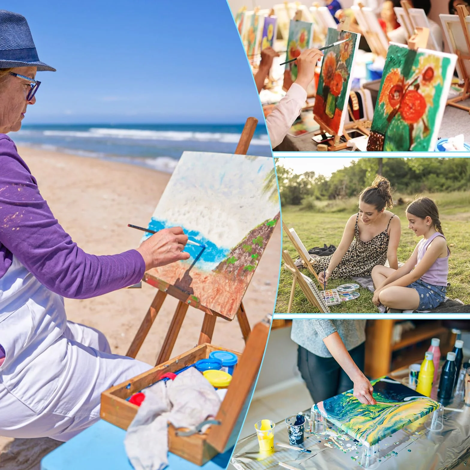 6 Pz Tela per Dipingere Tela Pittura con Telaio，Legno Tele Bianca per Pittura Tele Intelaiate，Tavola Bianca，per Pittura 100% Cotone Pannelli di Tela，Pittura Prestirate Telati d'Artista