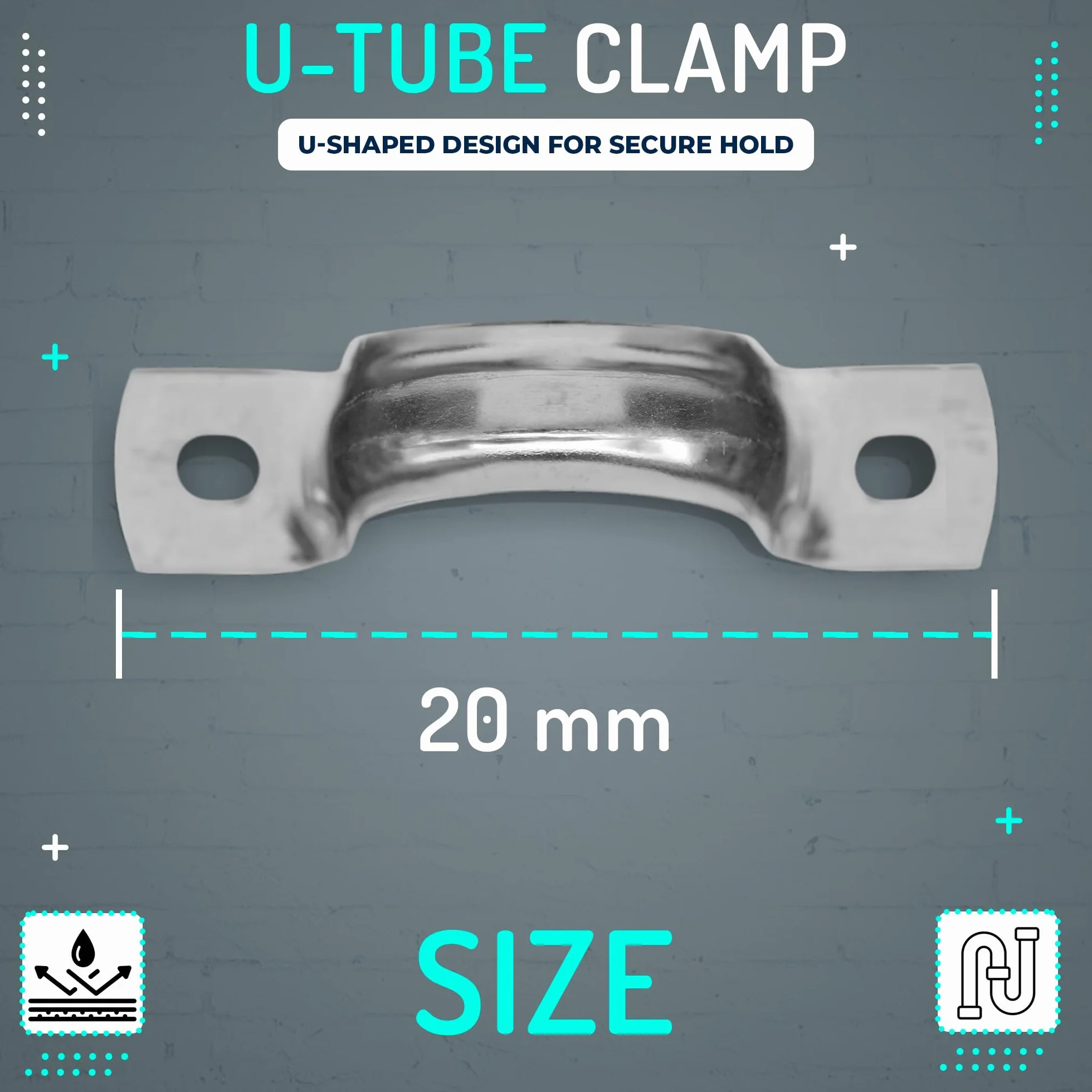 DOJA Barcelona | Morsetto per Tubi a U | 20 Unità | Collare a U per Tubo 20mm | Morsetti a U | Morsetti per Tubi U | Supporto Tubo | Staffe a U Tonde per Fissare Tubi, Anello di Connessione
