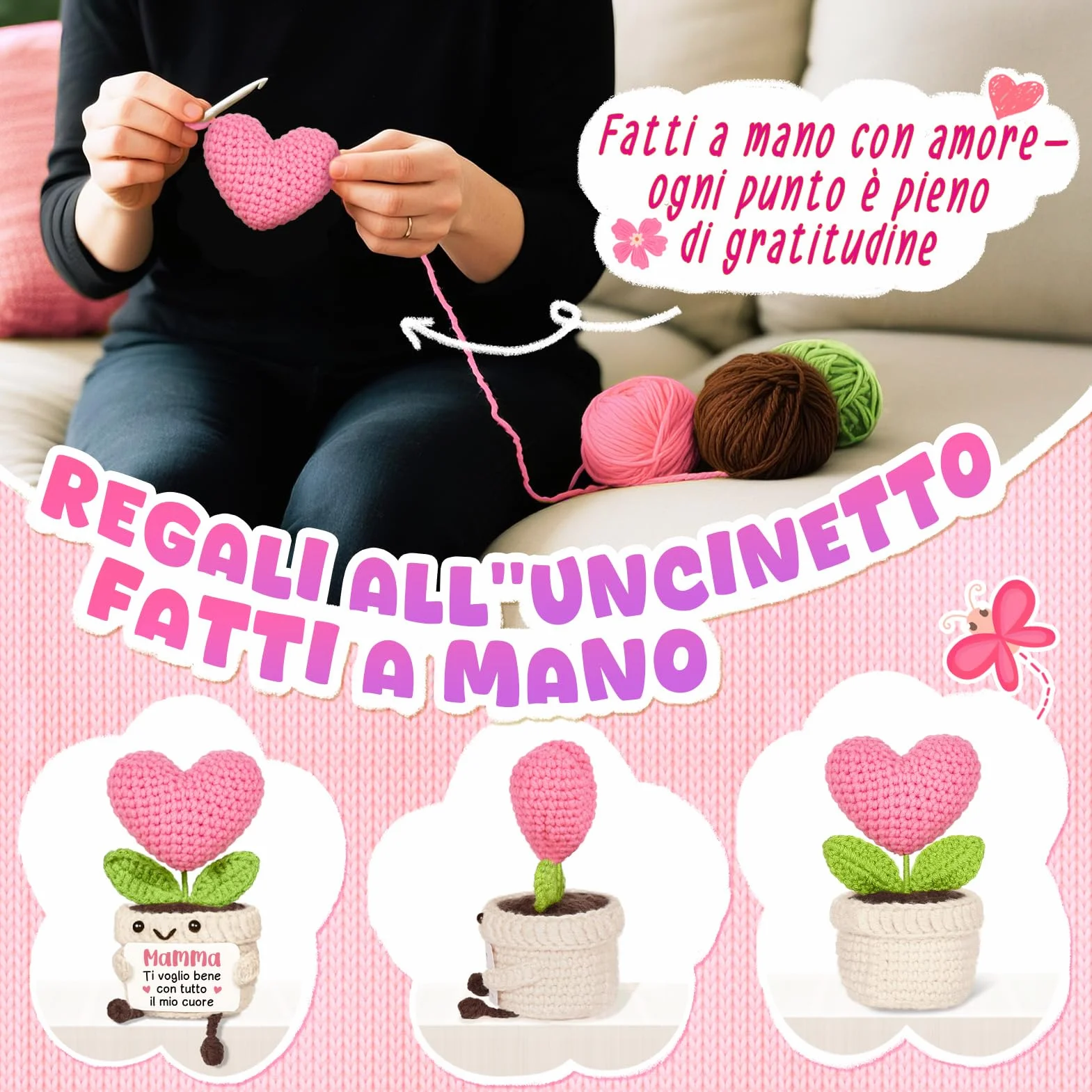 Regalo Mamma Compleanno Cuore Fiore all’Uncinetto Supporto Emotivo Idee Regali Mammina Natale