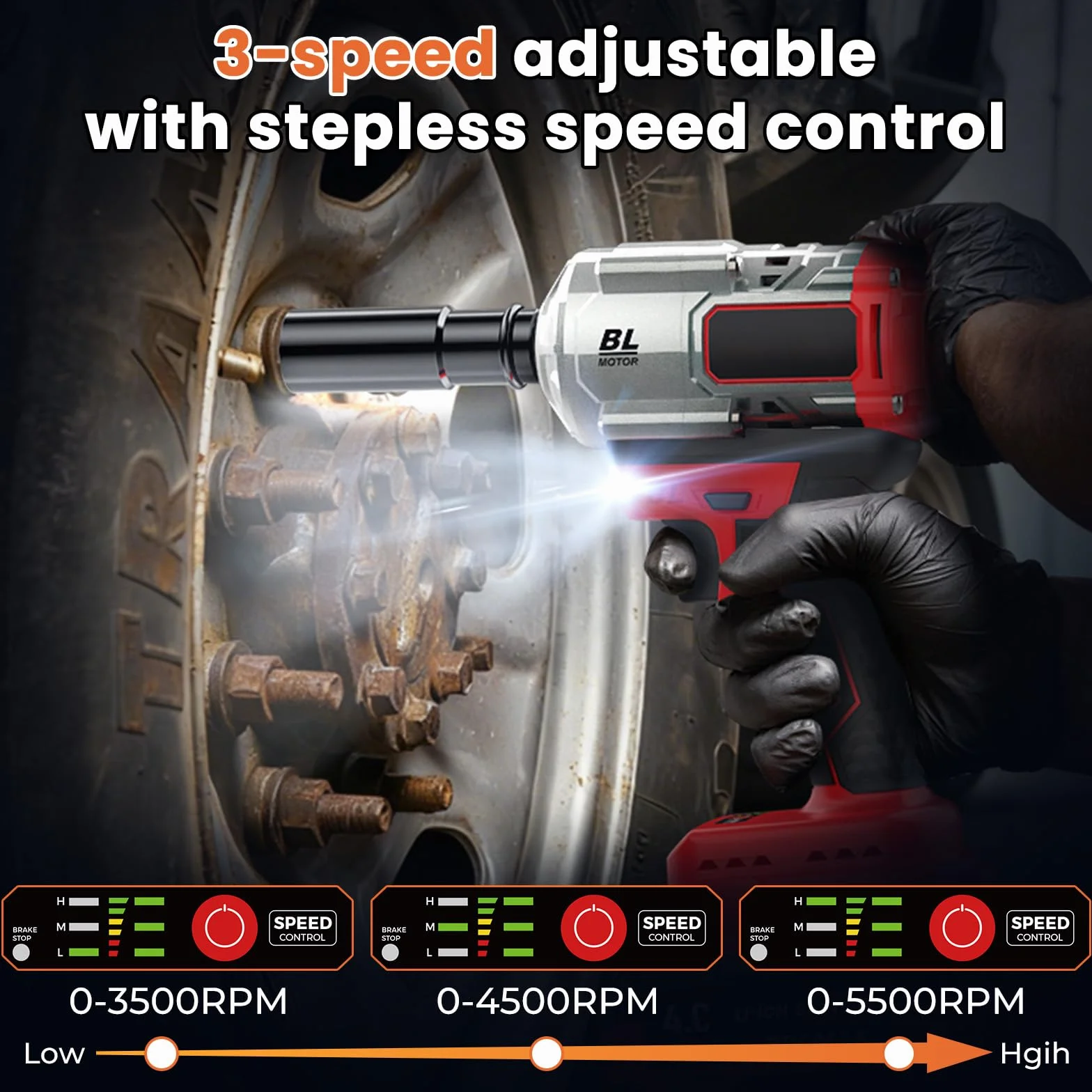 Avvitatore a Impulsi a Batteria 3-in-1, Impact Driver/Trapano a Percussione 1200Nm 1/2" Brushless, 2×4.0Ah